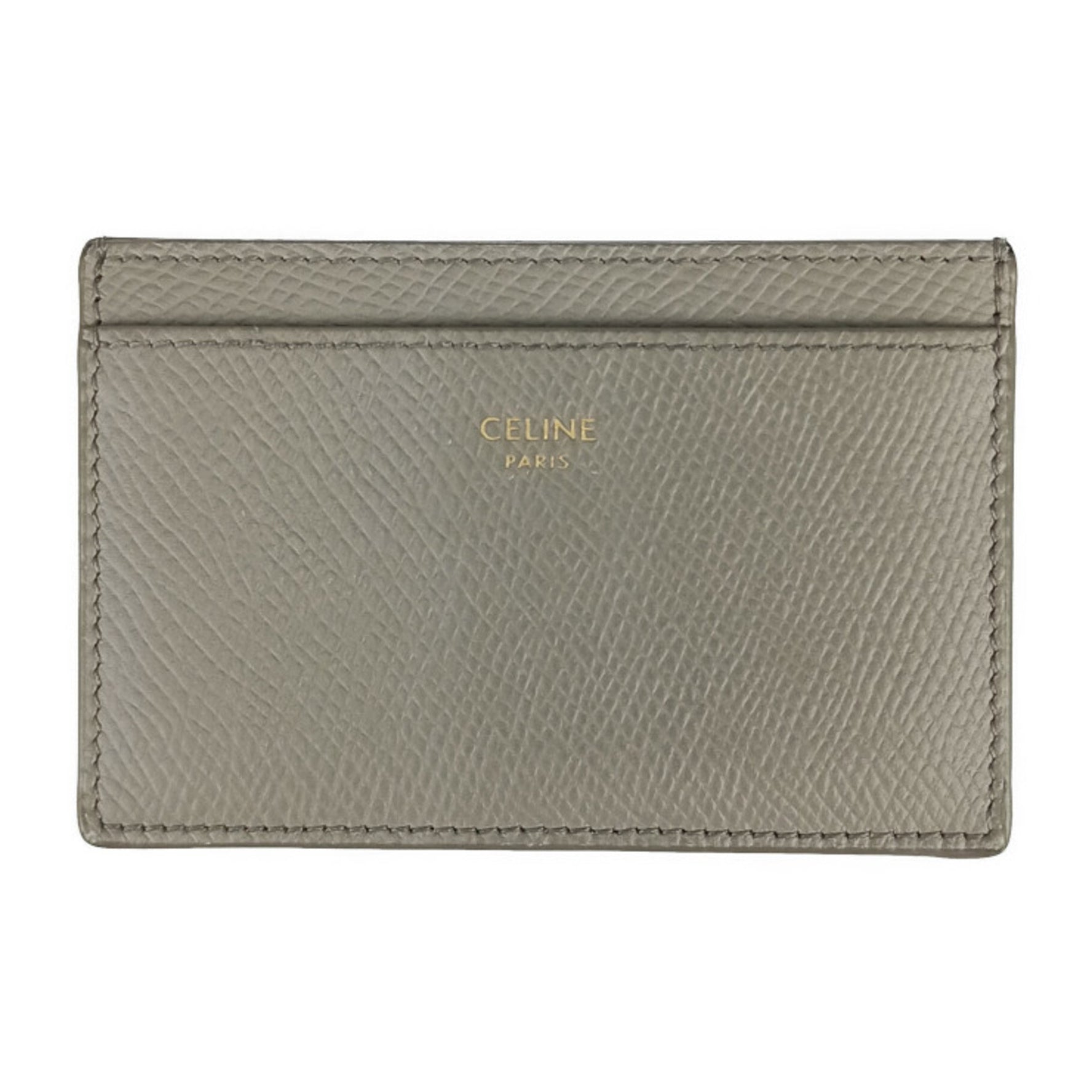 CELINE Plain Card Holder Grey Grained Calfskin Men's Business Pass Case