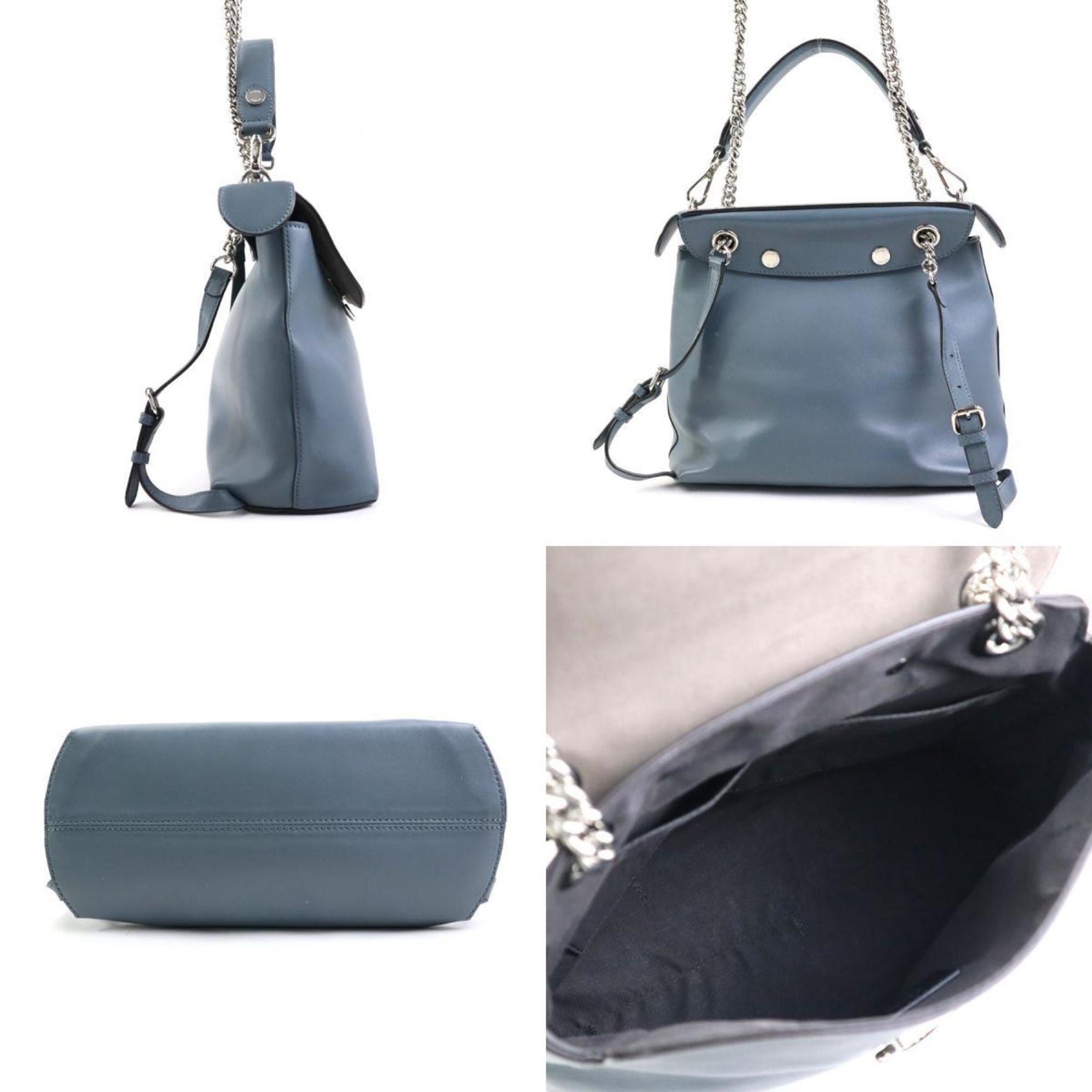 FENDI handbag shoulder bag backpack back to school leather grey blue silver ladies