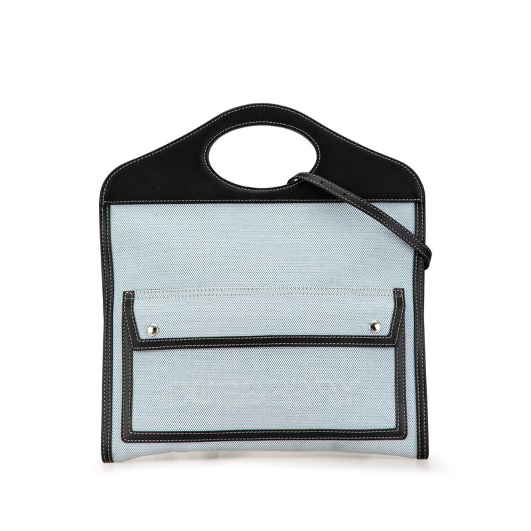 Burberry Pocket Bag Handbag Shoulder Blue Black Canvas Leather