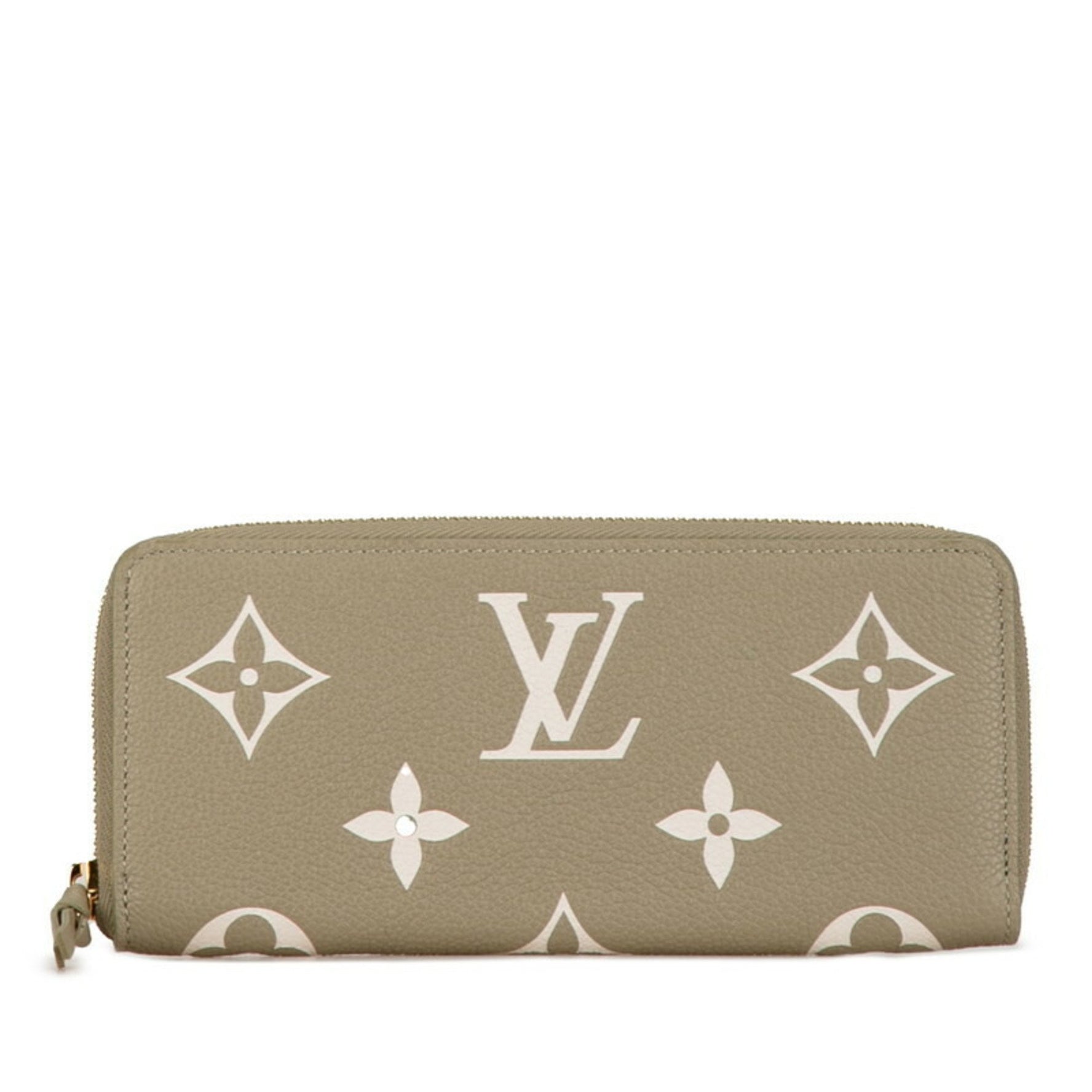 Louis Vuitton Bicolor Monogram Empreinte Portefeuille Clemence Round Long Wallet Creme Beige Calf Leather