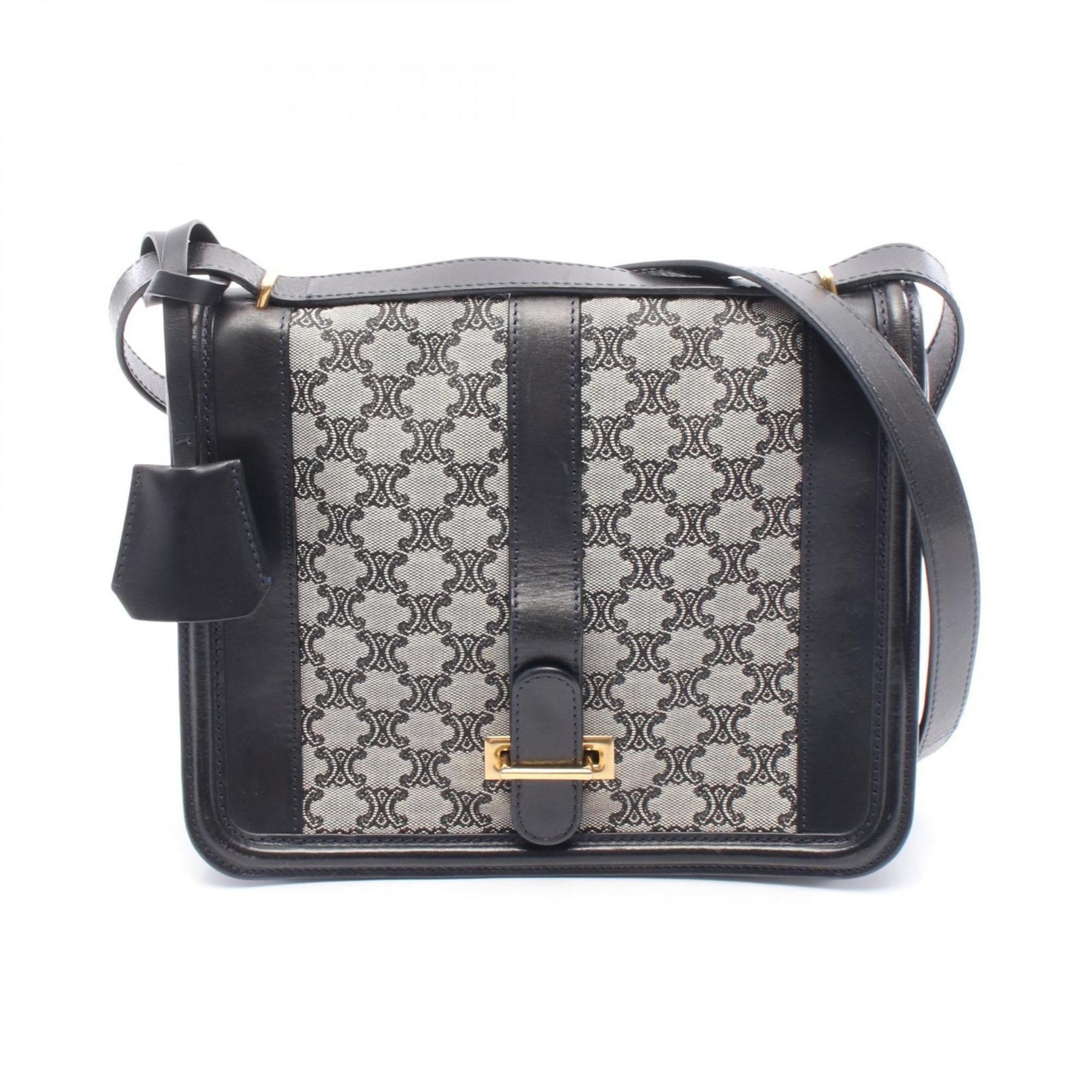 CELINE Triomphe Shoulder Bag Canvas Leather Navy Grey