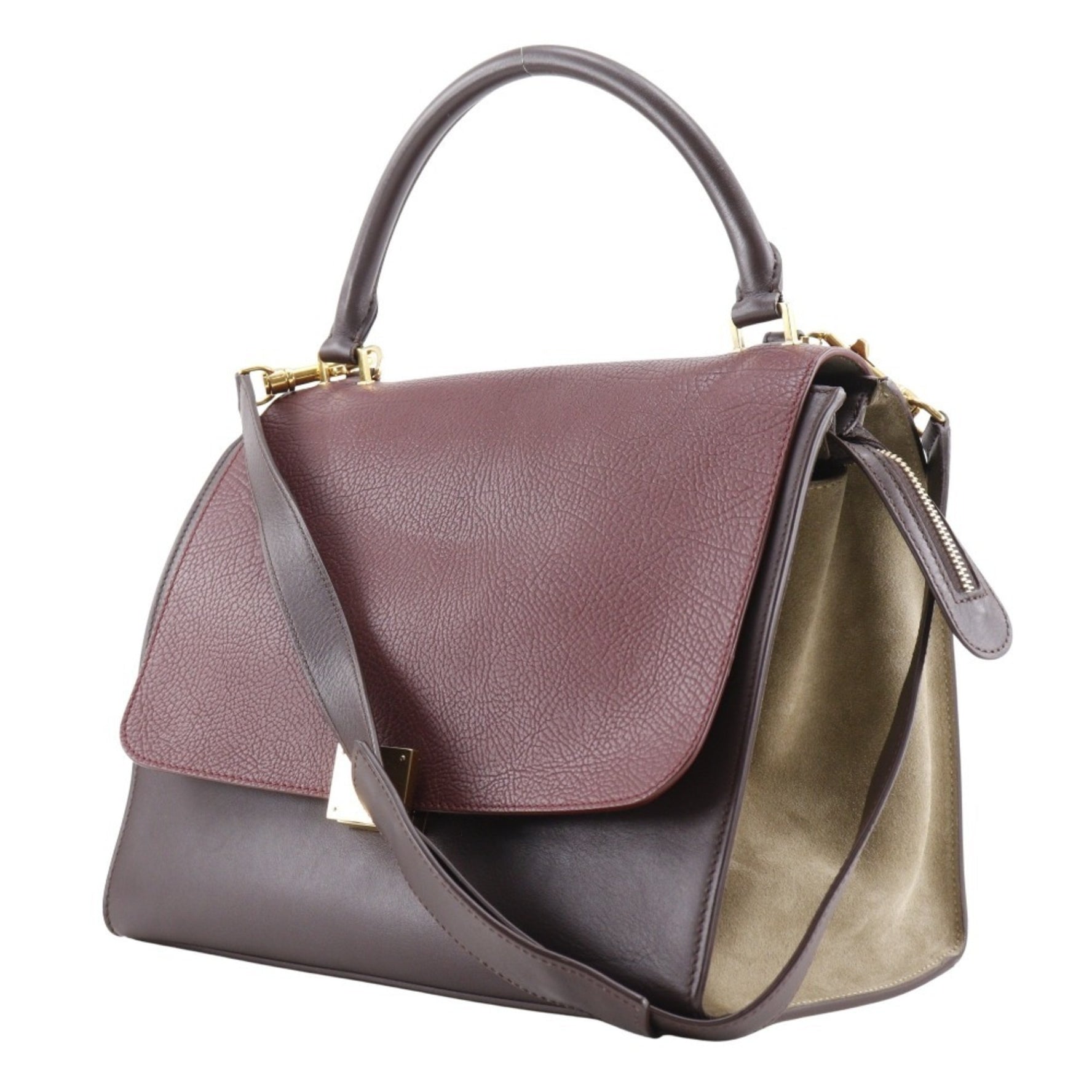 CELINE Trapeze Handbag Shoulder Calfskin x Suede Brown/Grey Flap
