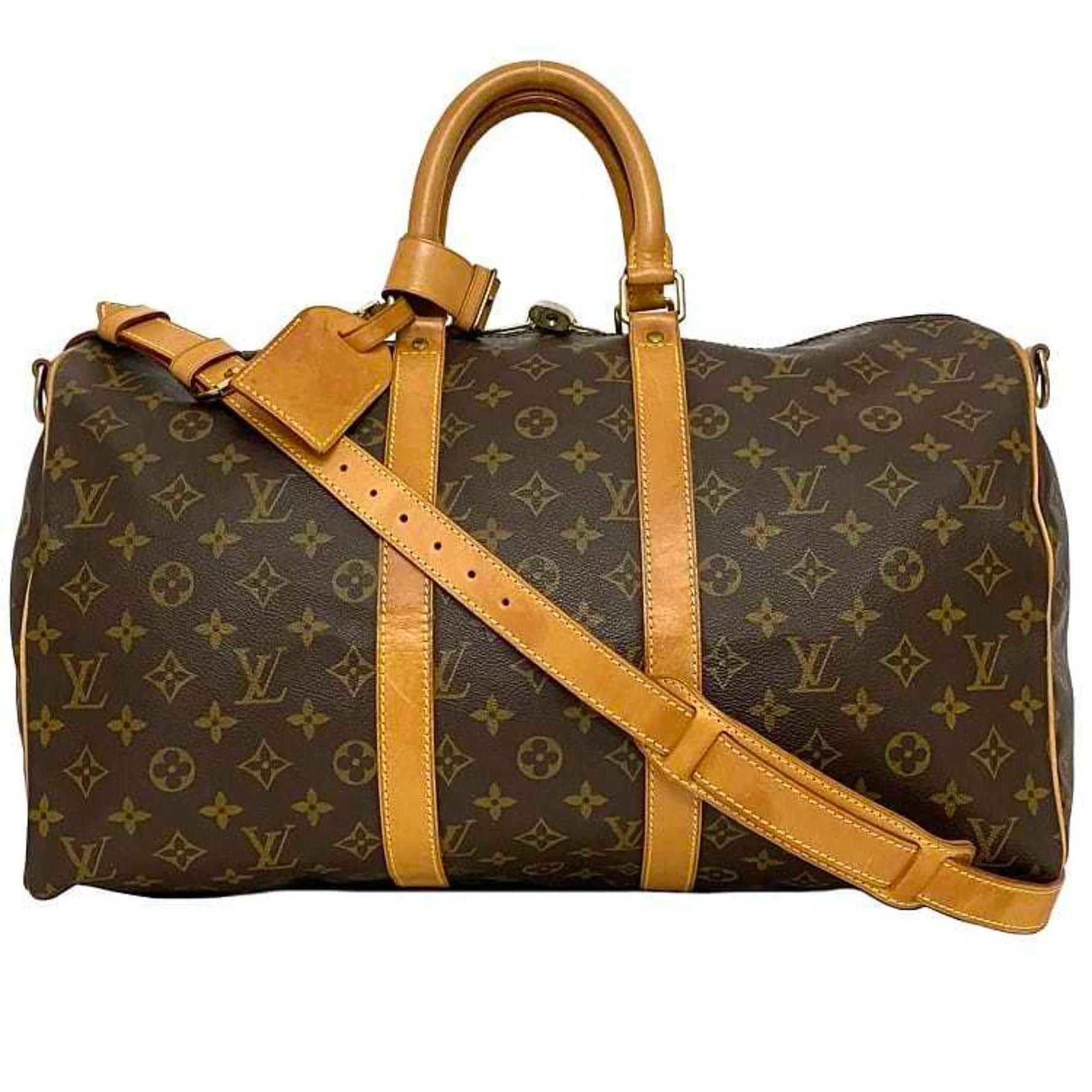 Louis Vuitton Boston Bag Keepall 45 Bandouliere Monogram Canvas Tanned Leather Shoulder