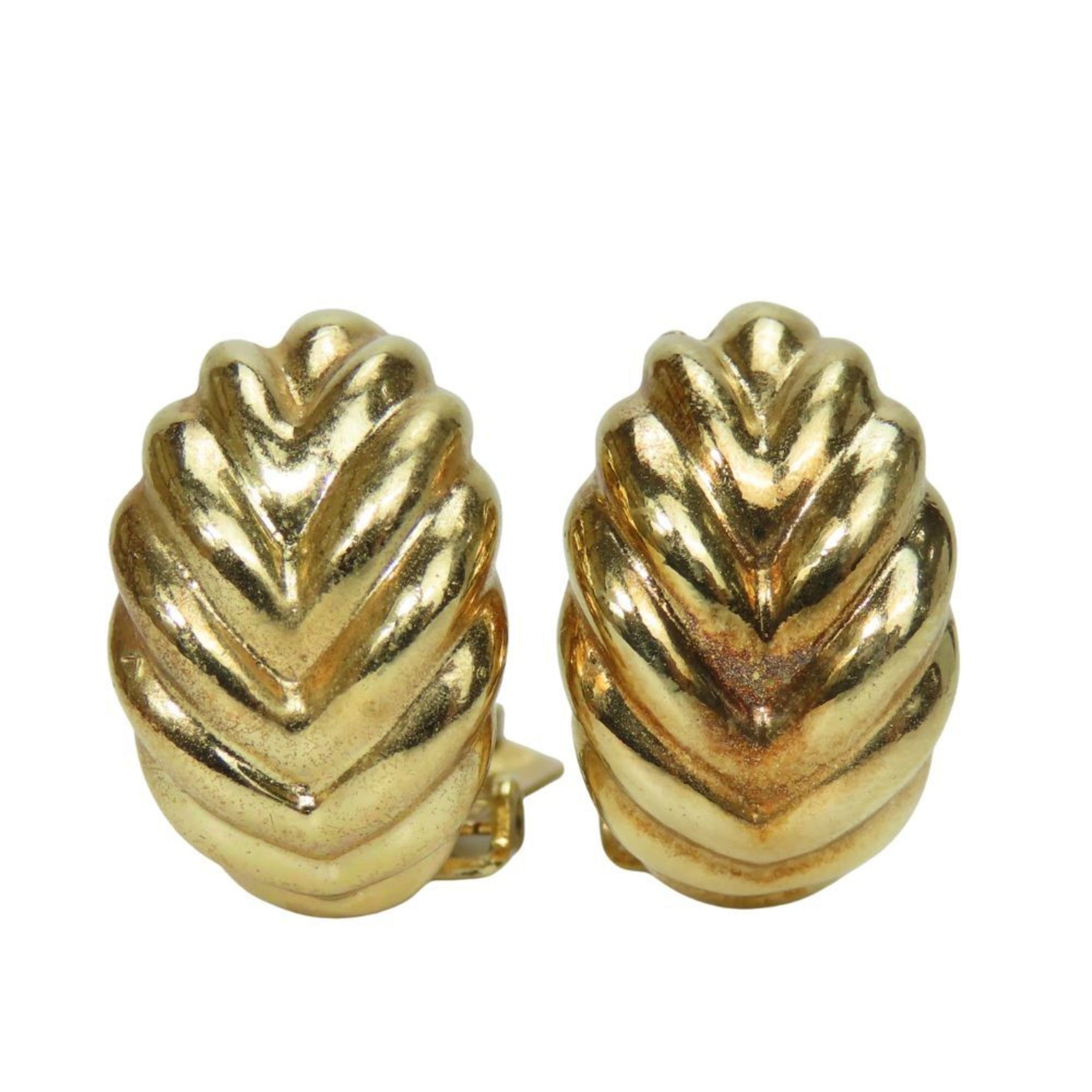 Christian Dior Earrings Metal Leaf Motif Plated