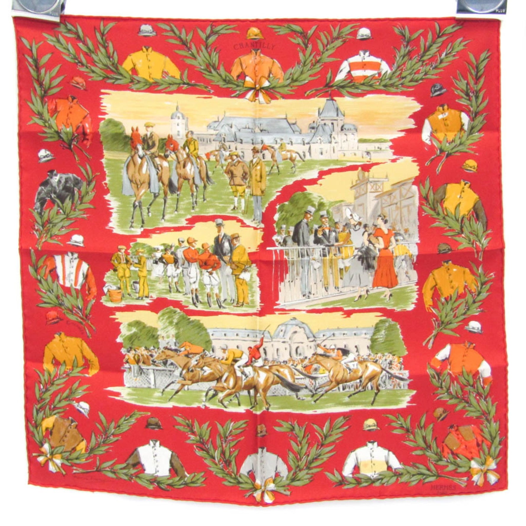 Hermes Carres 40 CHANTILLY Silk Scarf Green,Red Color,Yellow