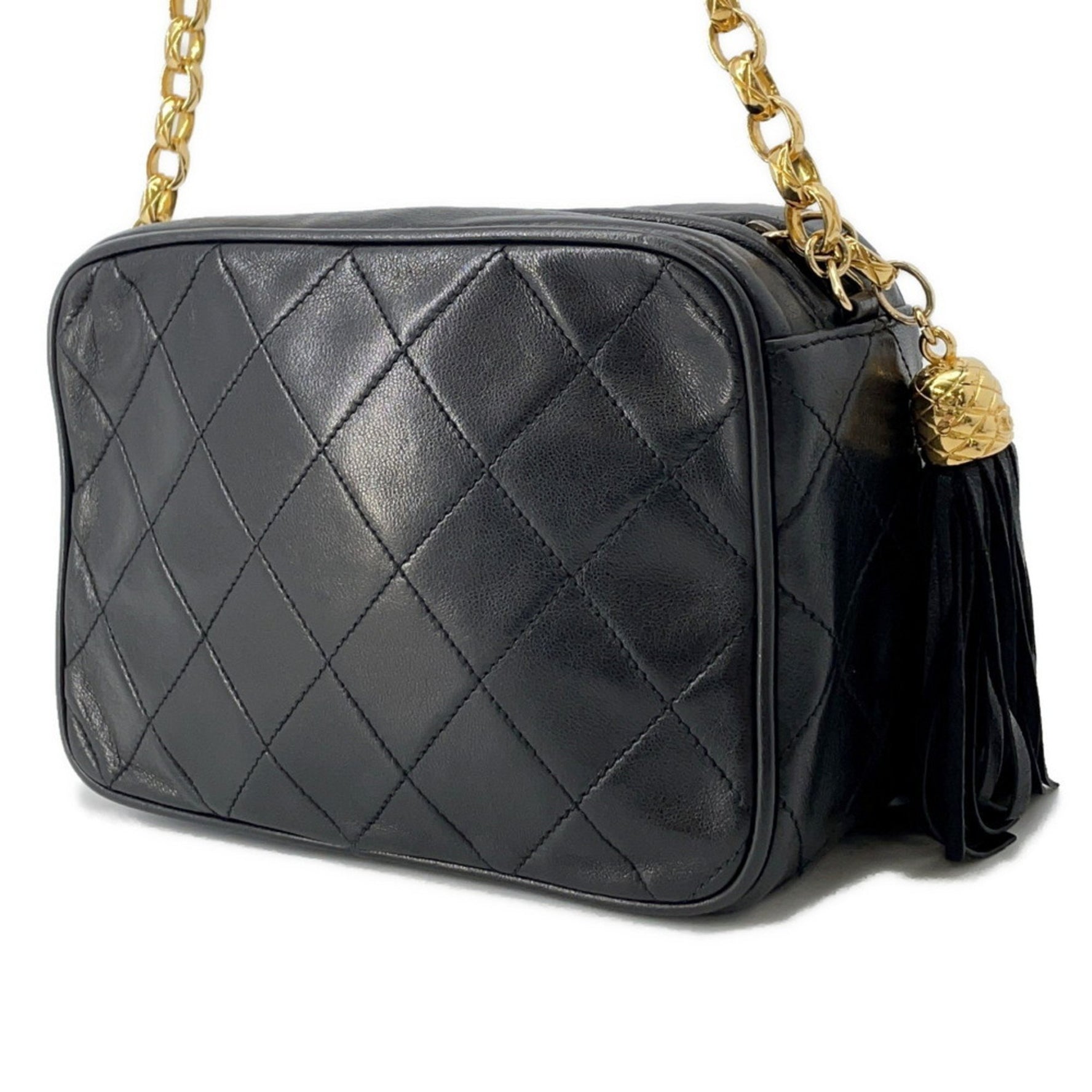 Chanel chain shoulder bag with Matelasse Coco mark and tassel, lambskin