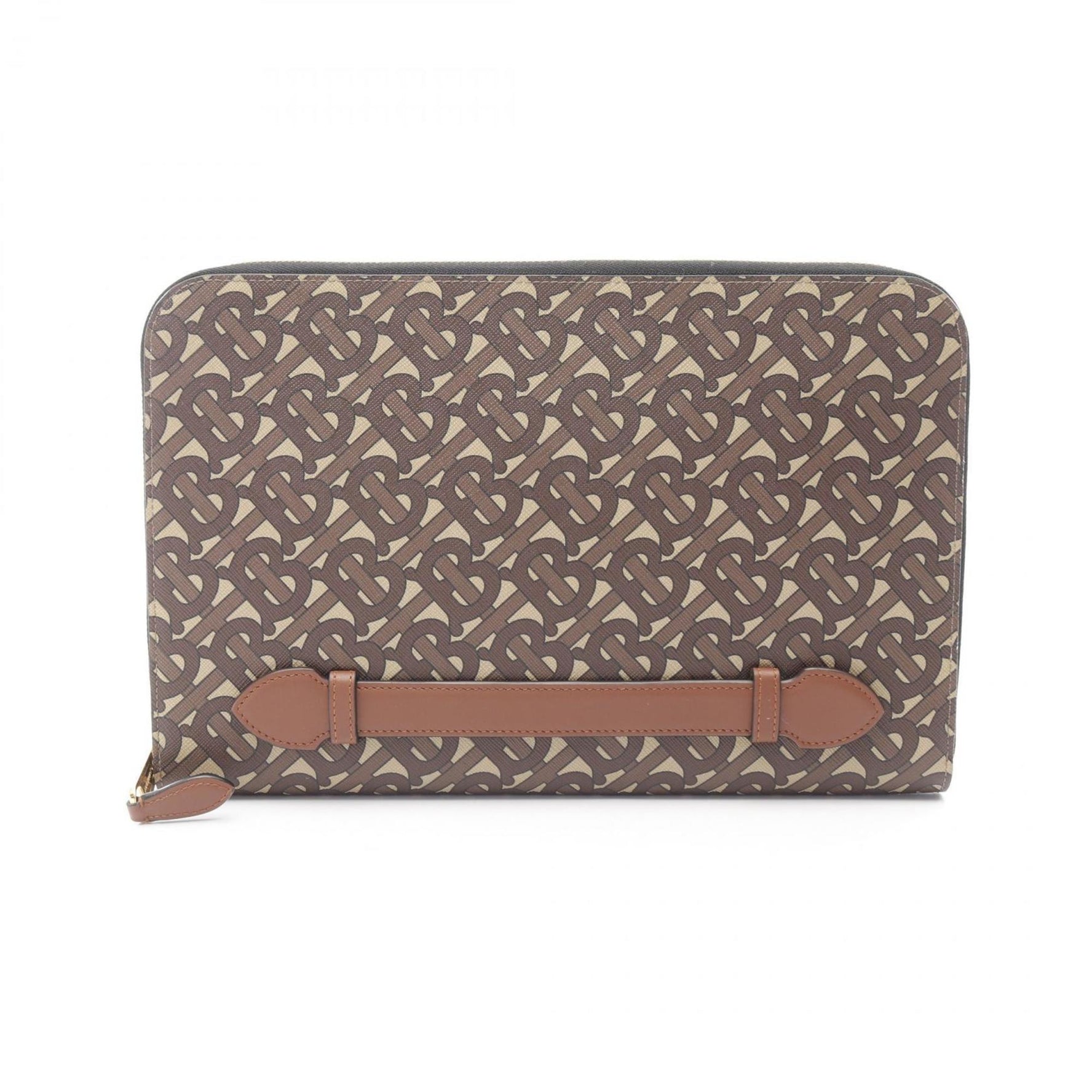 Burberry TB Monogram Second Bag Clutch Coated Canvas Leather Beige Brown