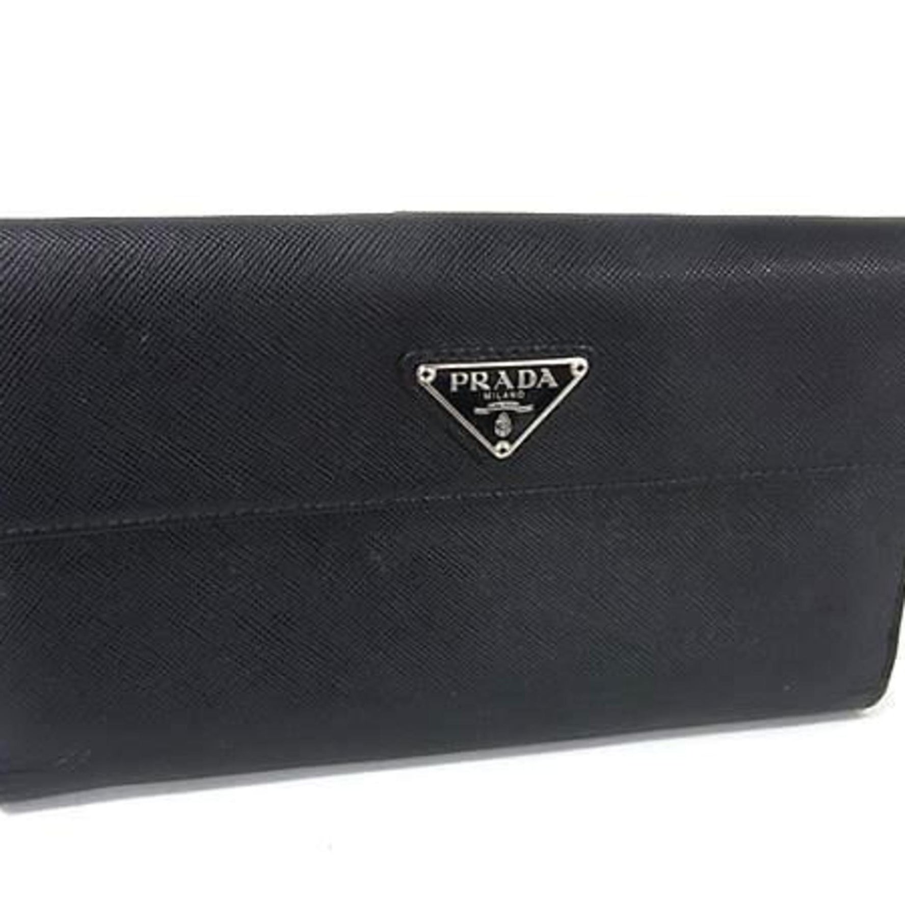 PRADA Triangle Wallet Saffiano Leather Men's and Double Bifold Long with Mark