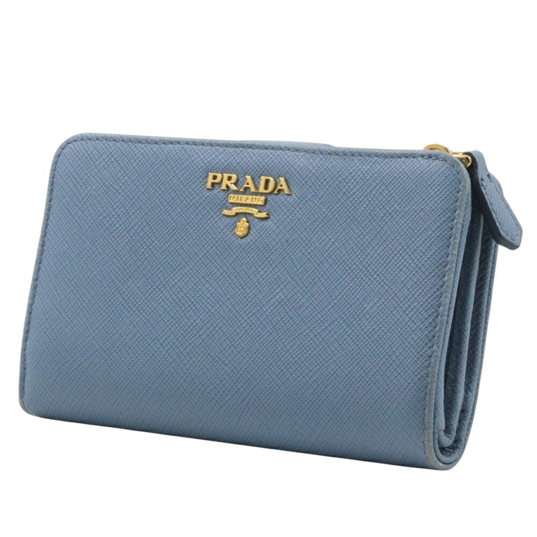 PRADA Bi-fold wallet Saffiano ASTRALE light blue snap button