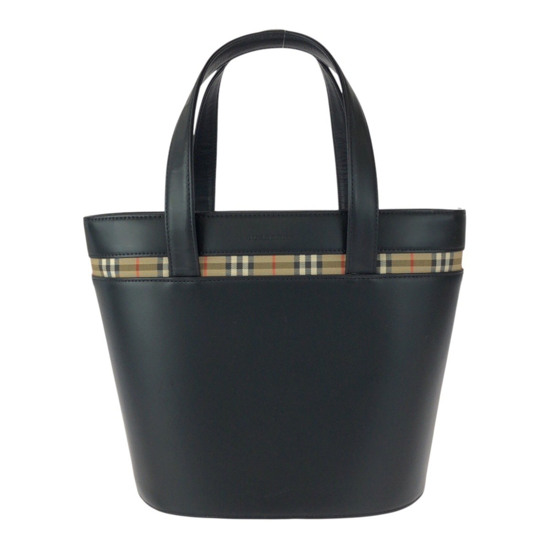 BURBERRY Nova Check Leather Tote Bag with Silver Hardware
