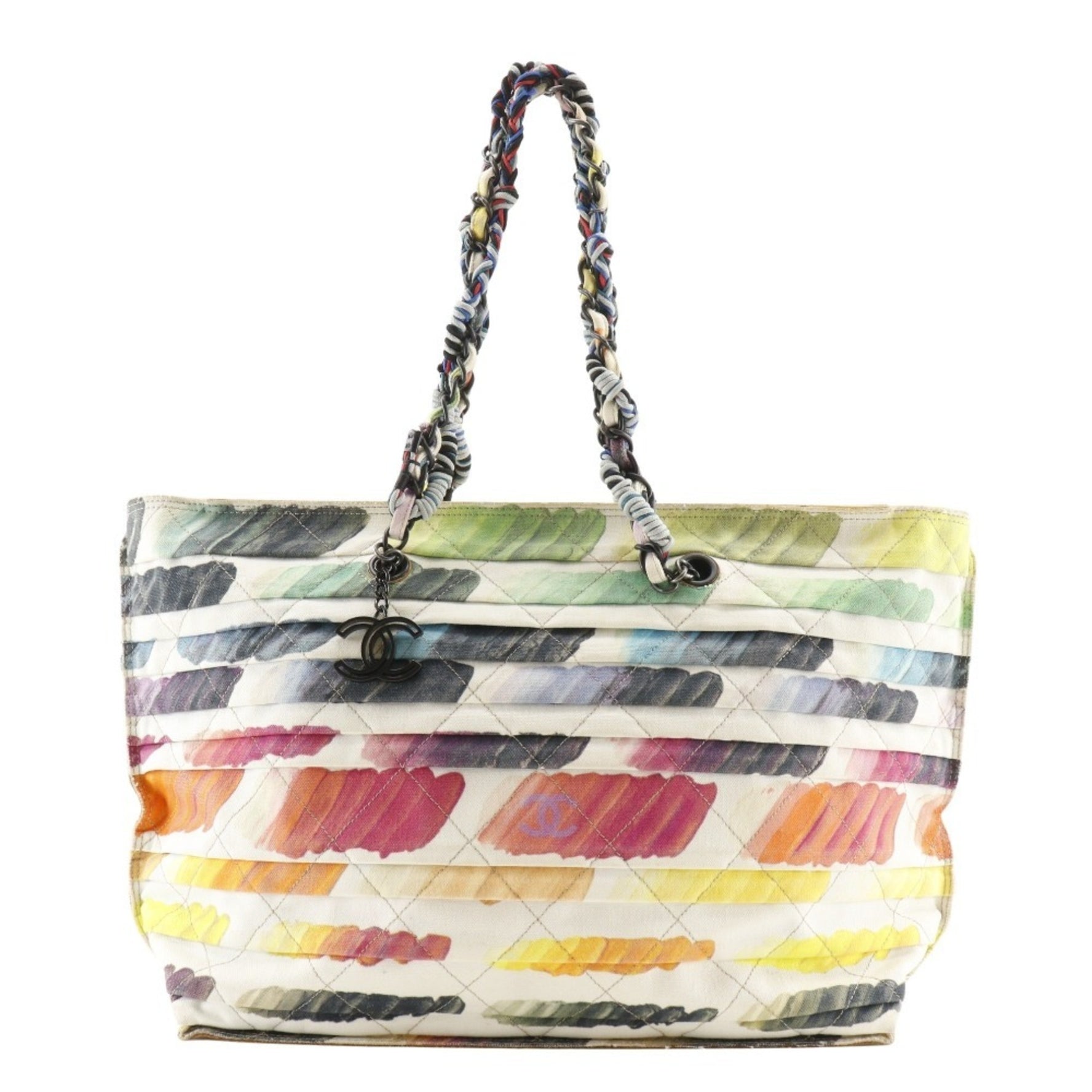 CHANEL Chain Tote Bag Colorama Coco Mark Canvas 2014 Multicolor/White