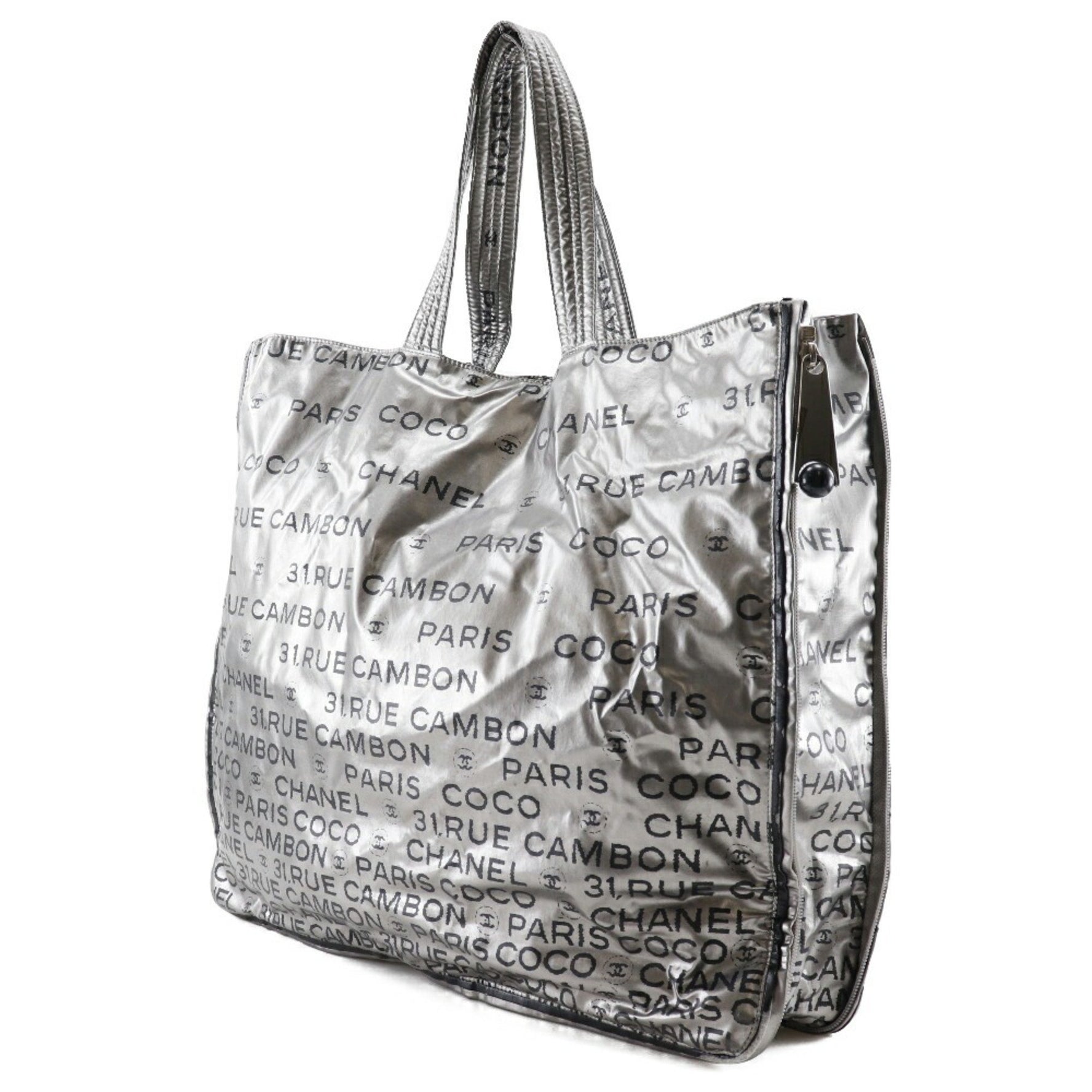 Chanel Unlimited Tote Bag Logo Here Mark Nylon Ladies