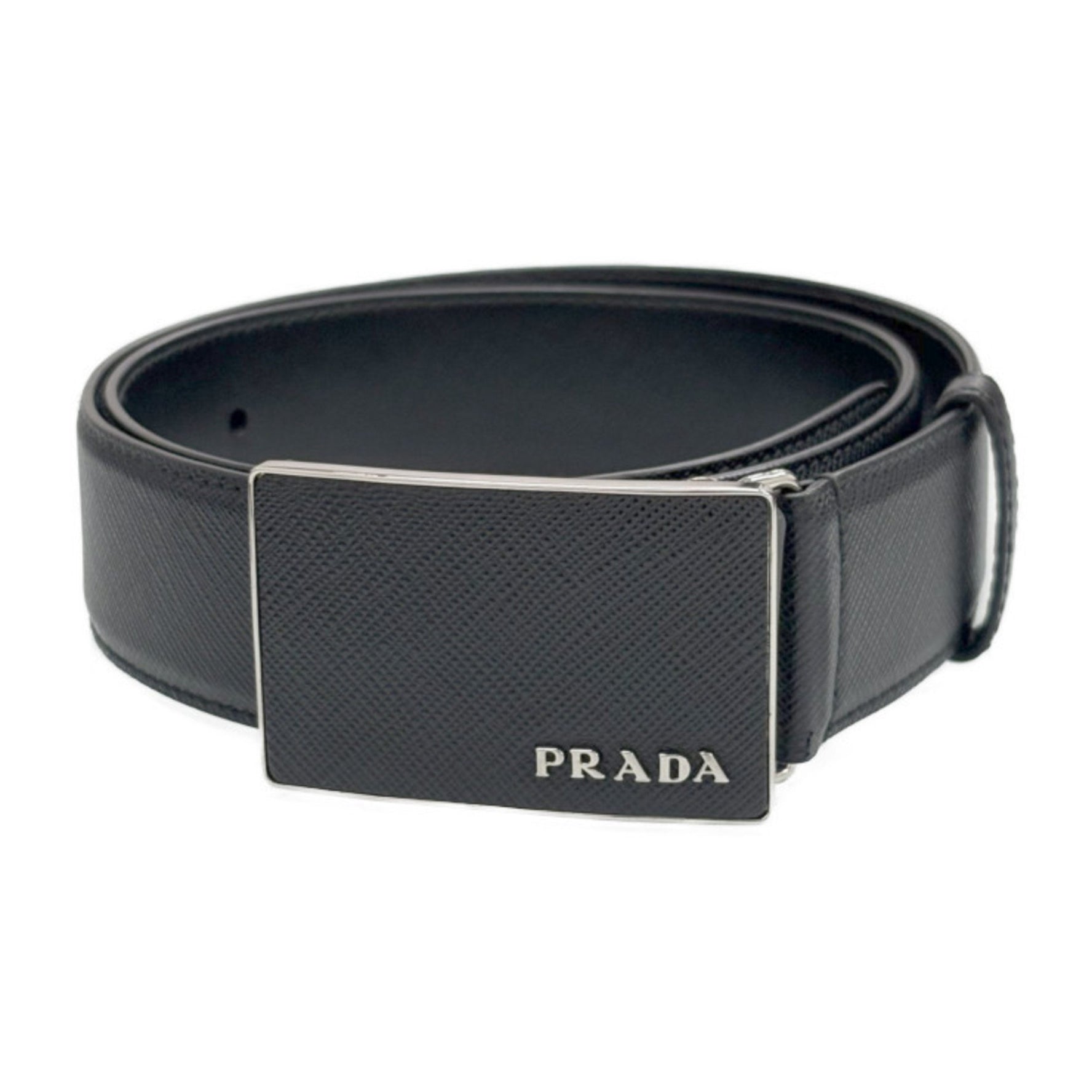 PRADA belt square buckle black saffiano leather men's