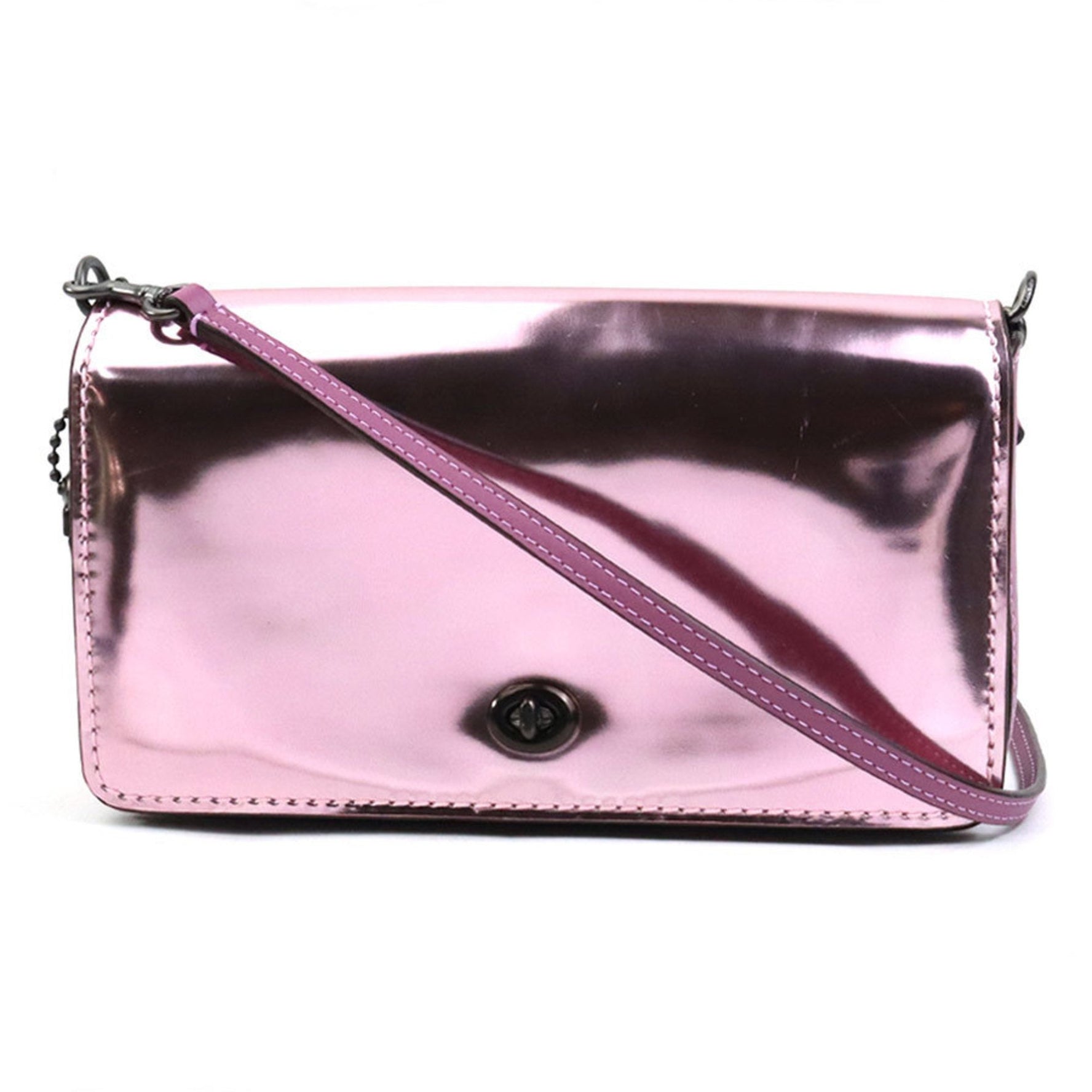 COACH shoulder bag leather metallic pink ladies