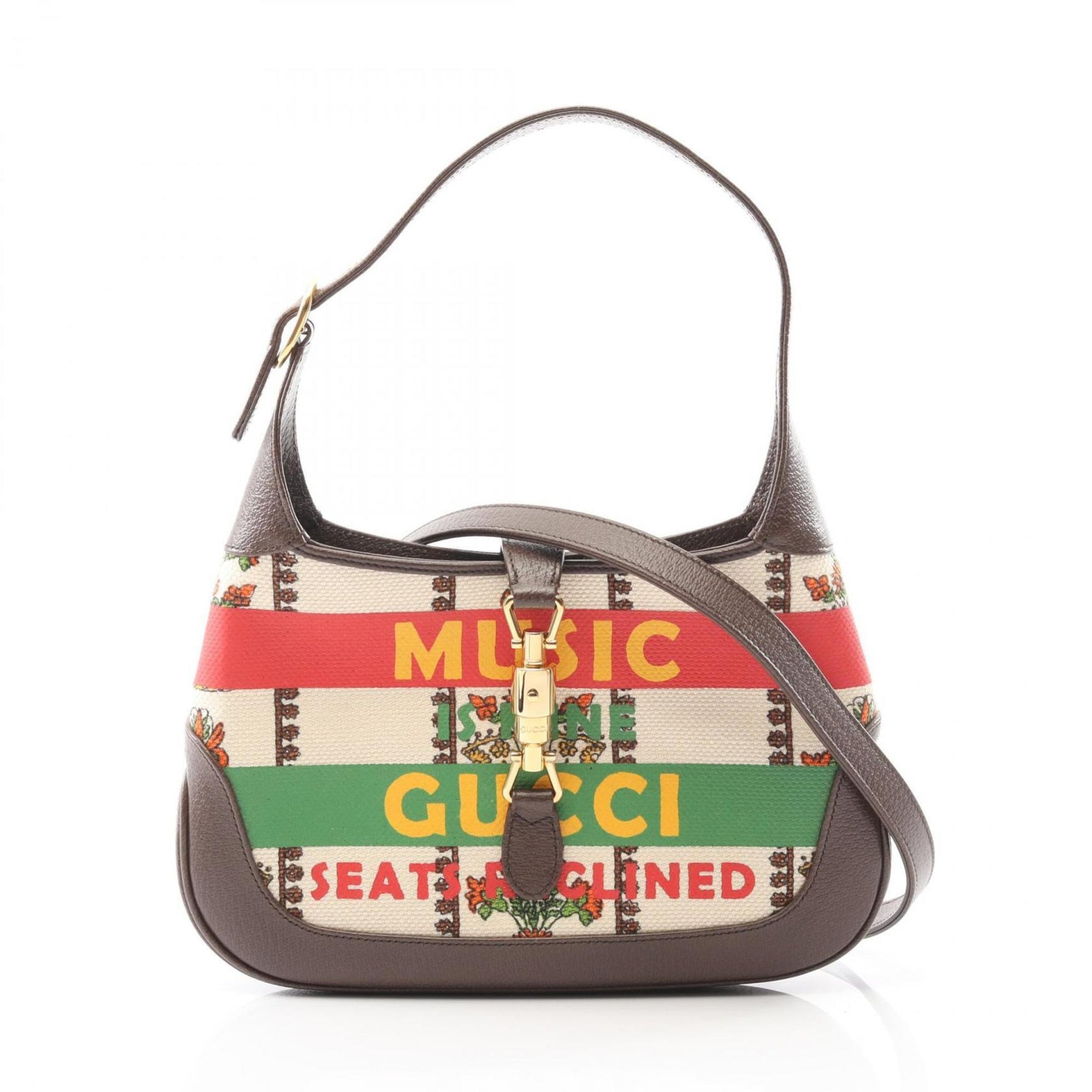 Gucci New Jackie MUSIC IS MINE Shoulder Bag, Canvas and Leather, Beige, Multicolor