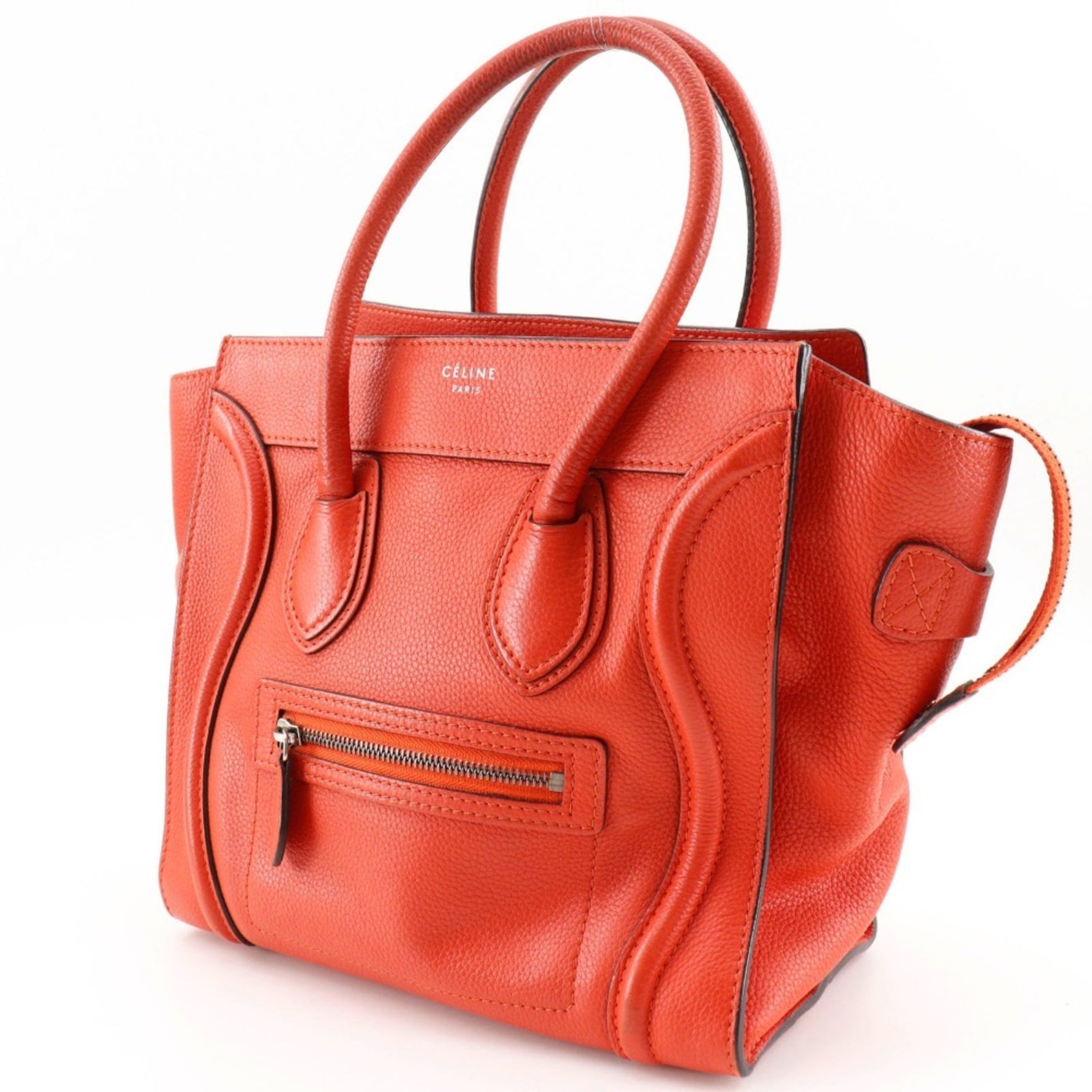 CELINE Luggage Handbag Micro Shopper Leather Red