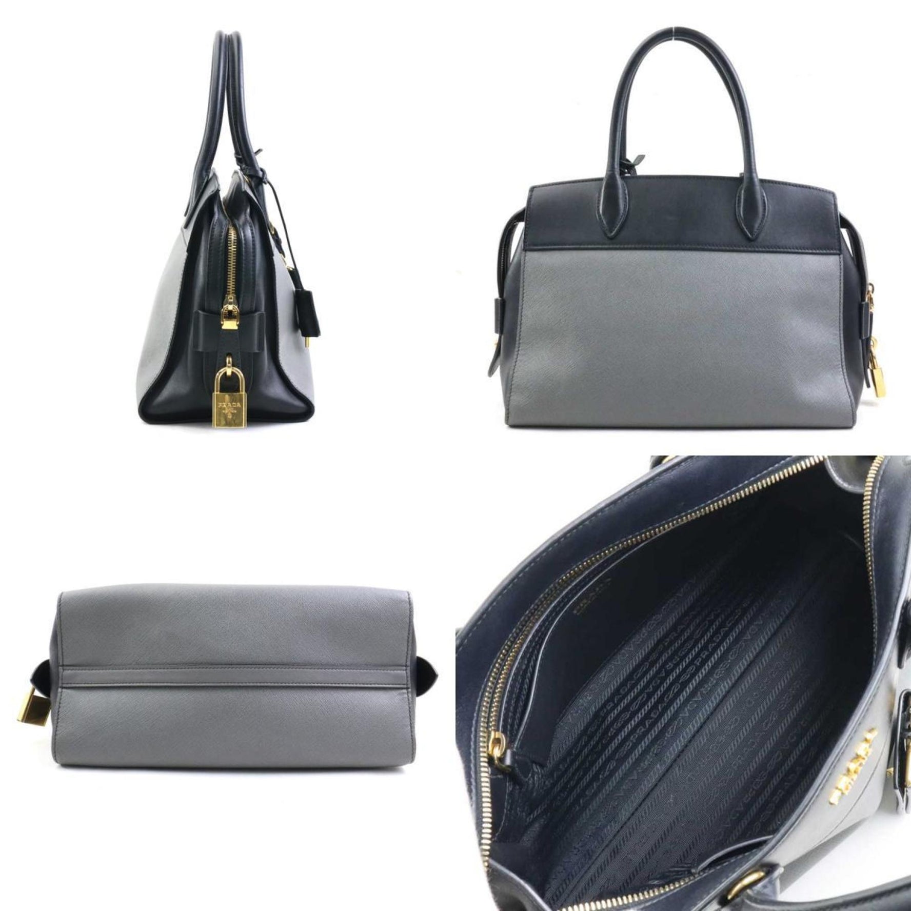 PRADA handbag shoulder bag leather black x grey ladies r10310a