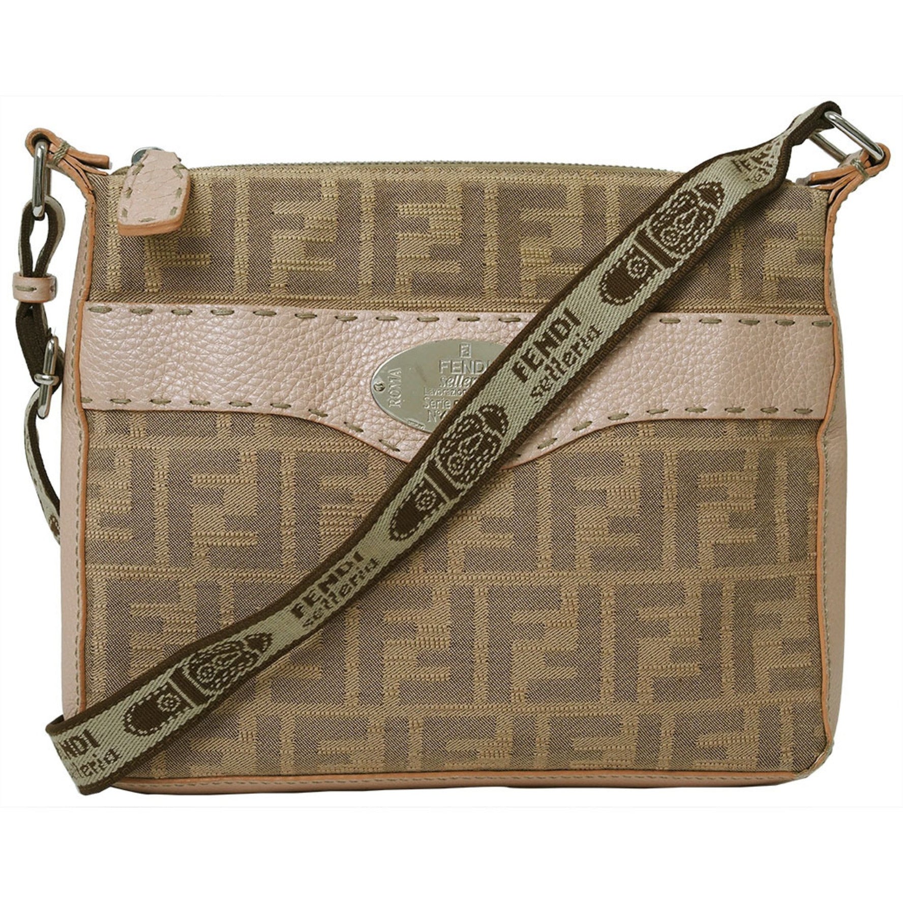 FENDI Selleria Canvas Shoulder Bag Plate Zucca