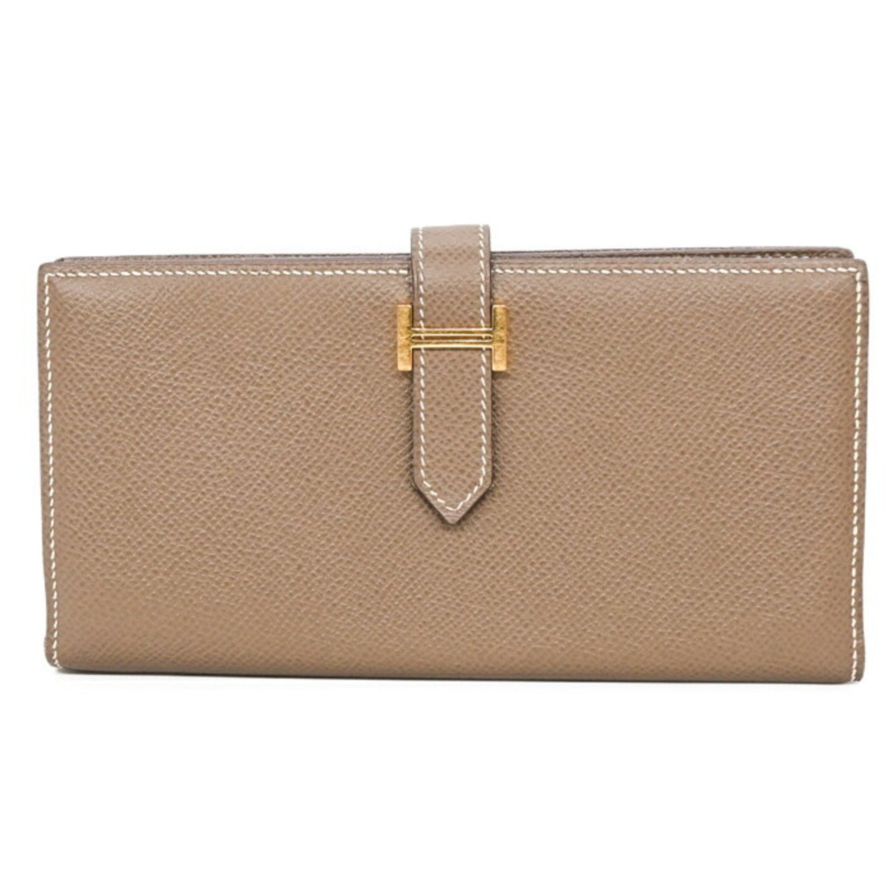 HERMES Bearn Soufflet Long Wallet in Epsom Leather Etoube Greige #T