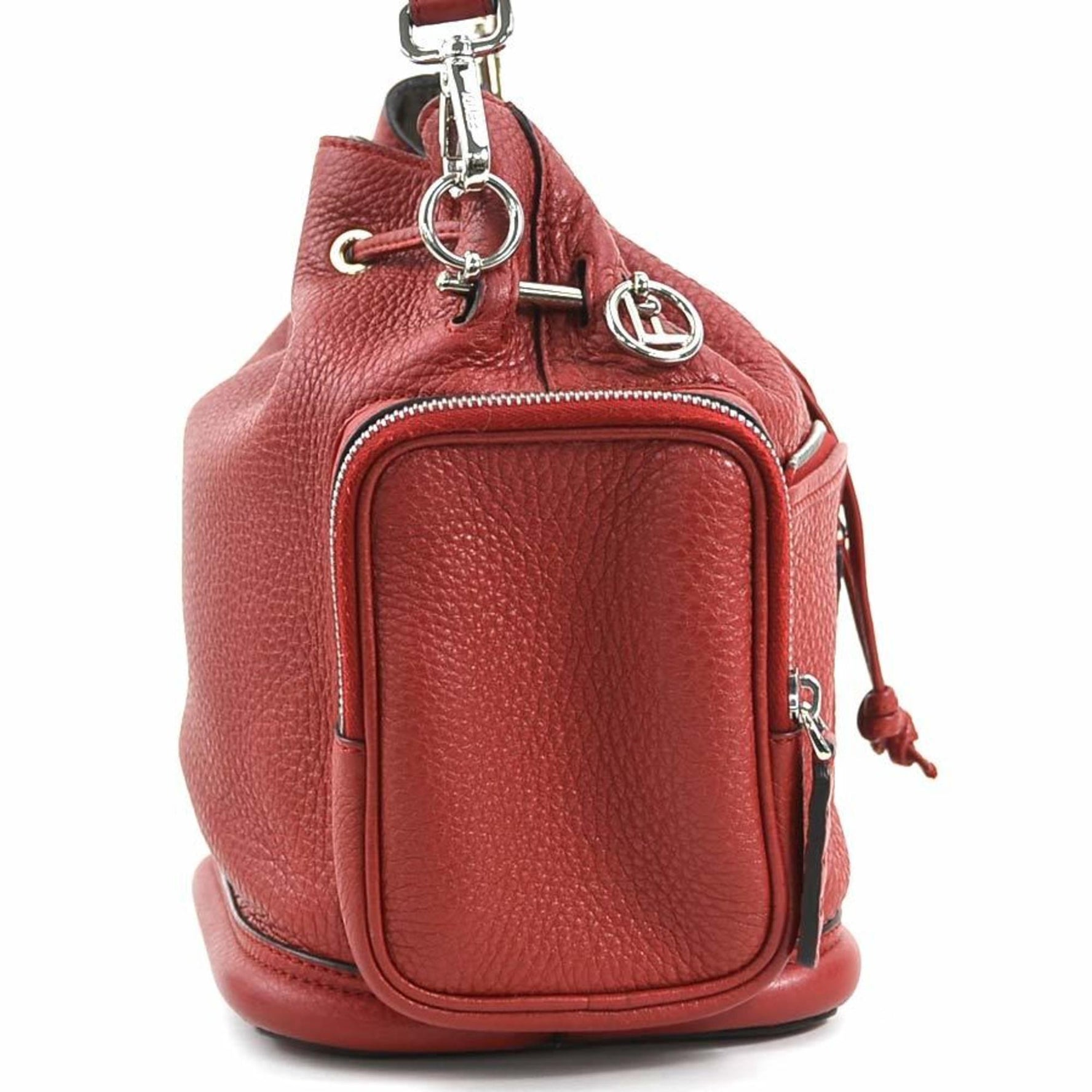 FENDI Shoulder Bag Montresor Leather Burgundy Silver