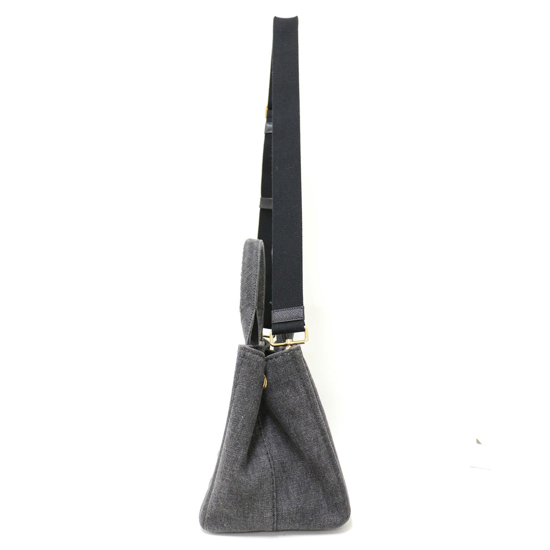 PRADA Bag Black NERO Canapa Denim Tote CANAPA Handbag Shoulder Print Fashion