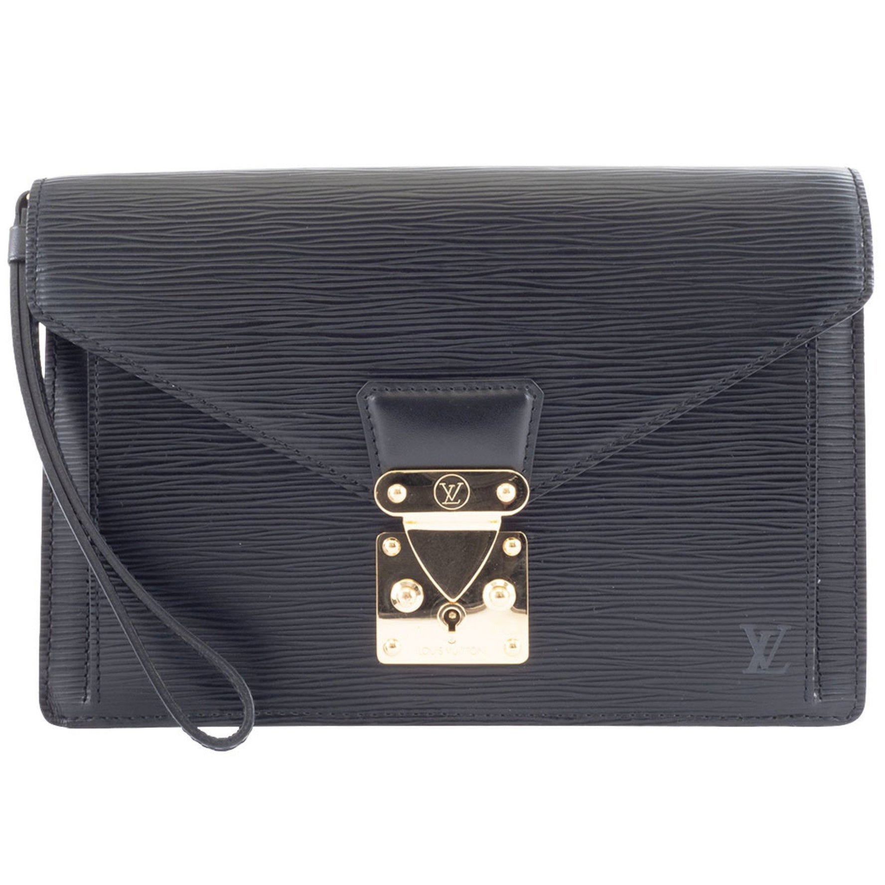 Louis Vuitton Pochette Serie Dragonne Clutch Bag Second Epi Leather Black