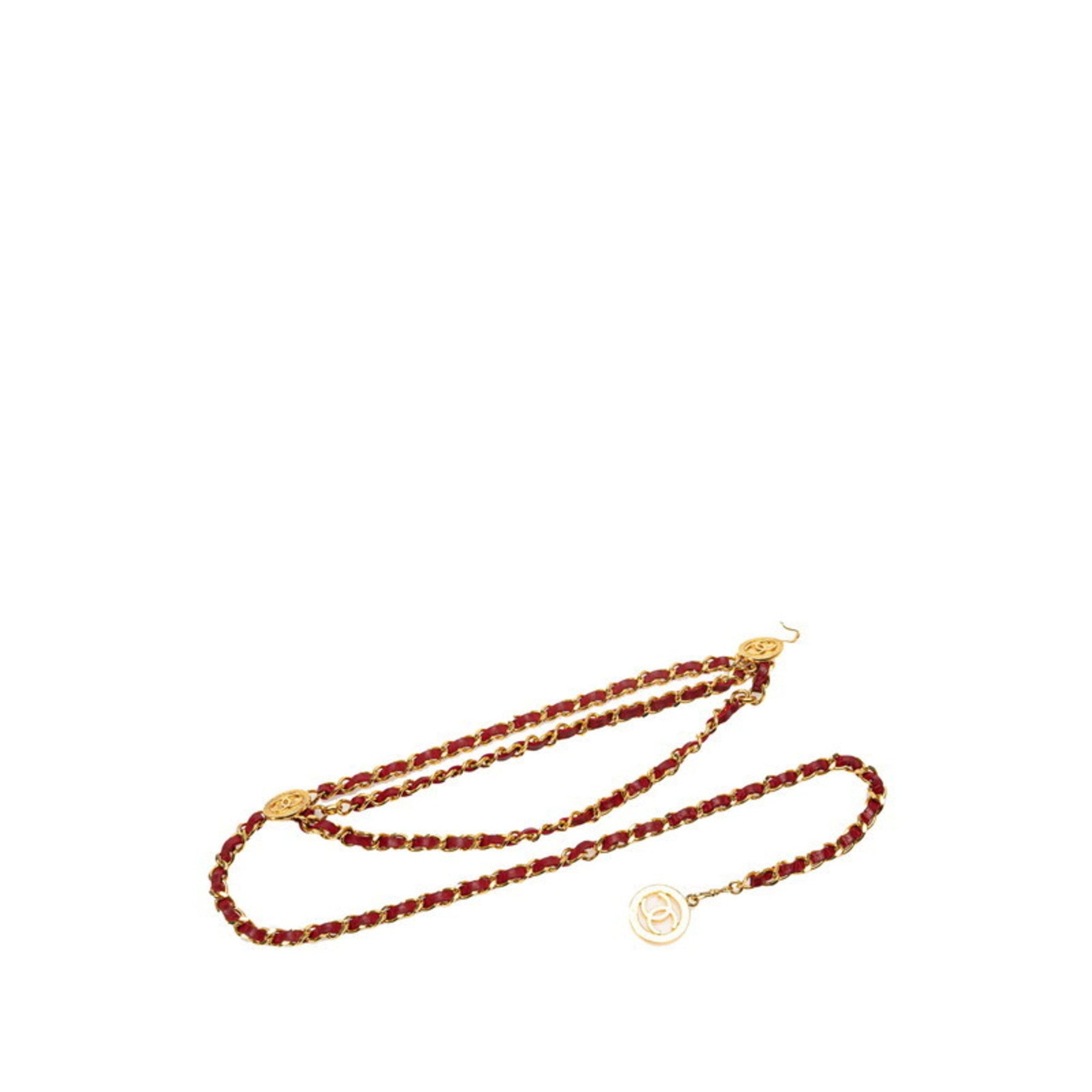 Chanel Coco Mark chain belt wine red gold leather plated