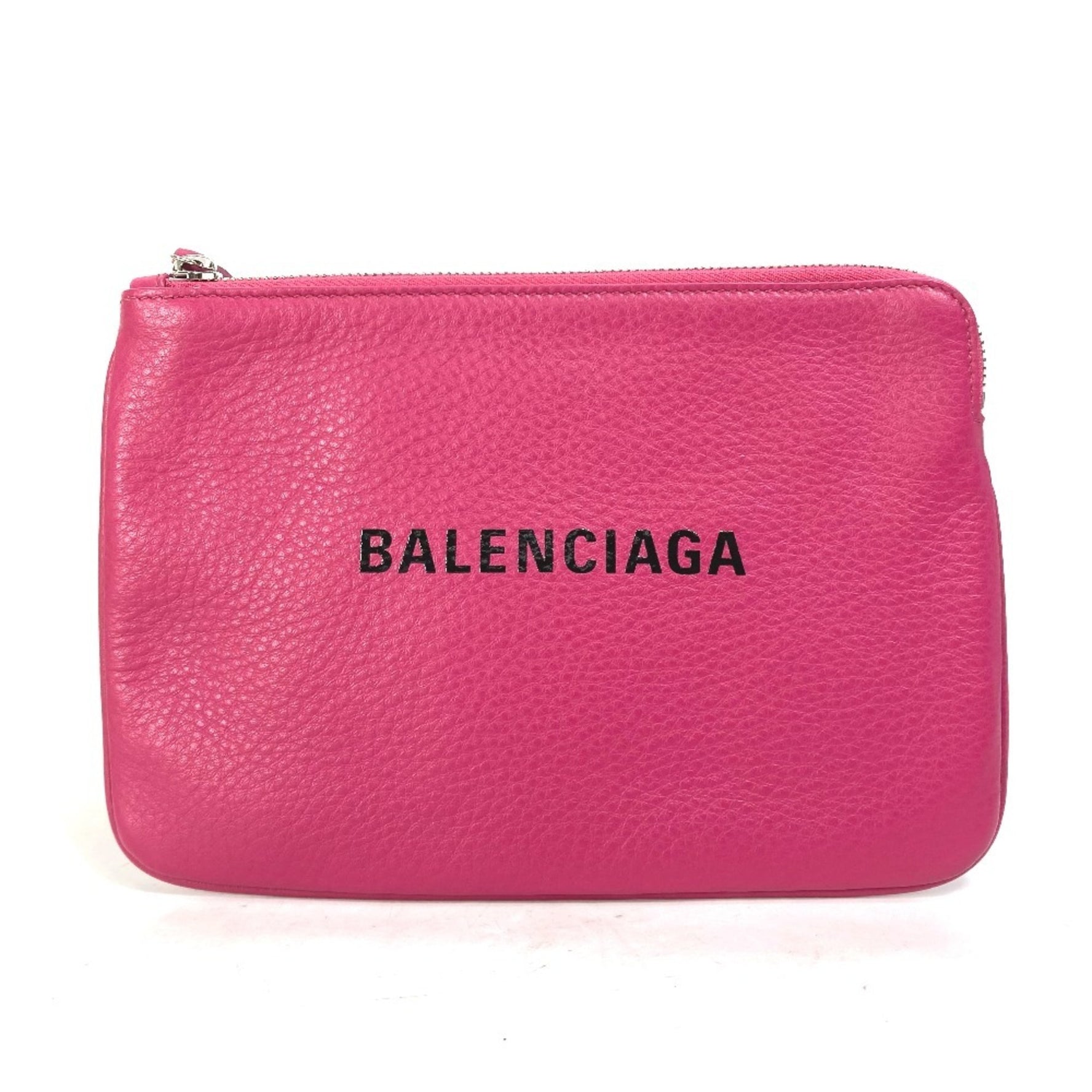 BALENCIAGA Logo Everyday Pouch M Bag Clutch Leather Pink