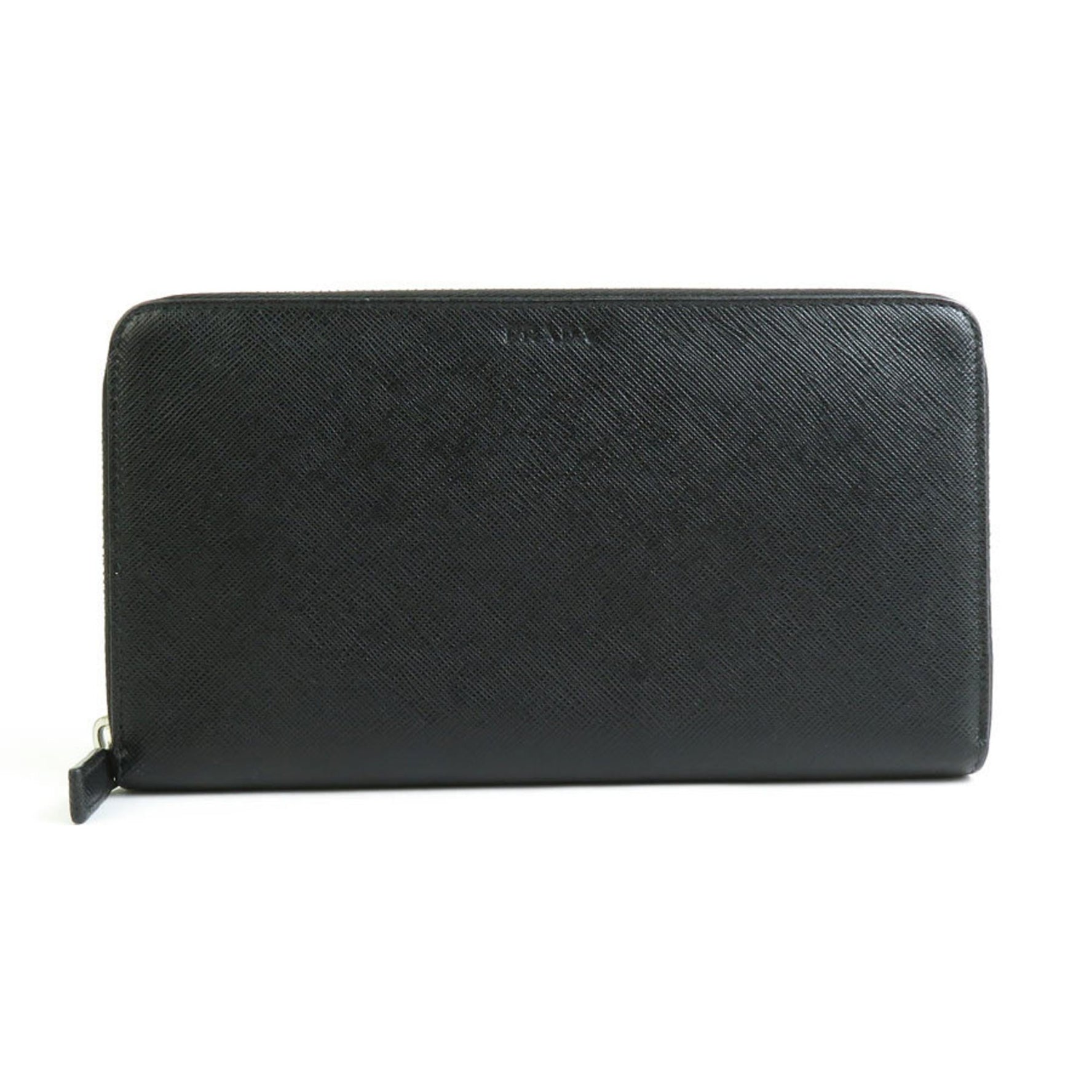 PRADA Round Long Wallet Zipper Organizer Leather