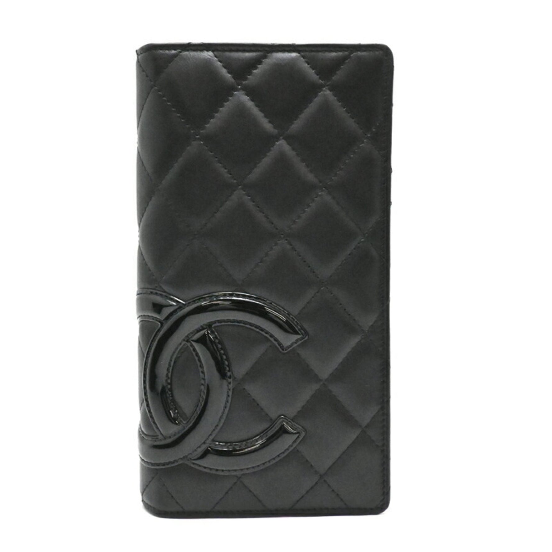 Chanel Cambon Line Coco Mark Long Wallet Bi-fold Calfskin Black/Pink