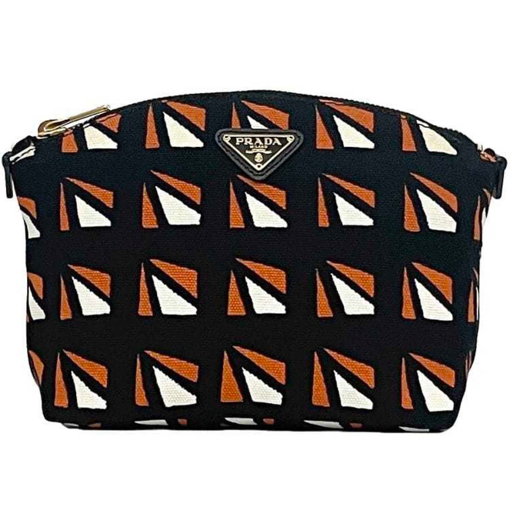 Prada pouch black orange canvas saffiano leather 42 triangle plate men women