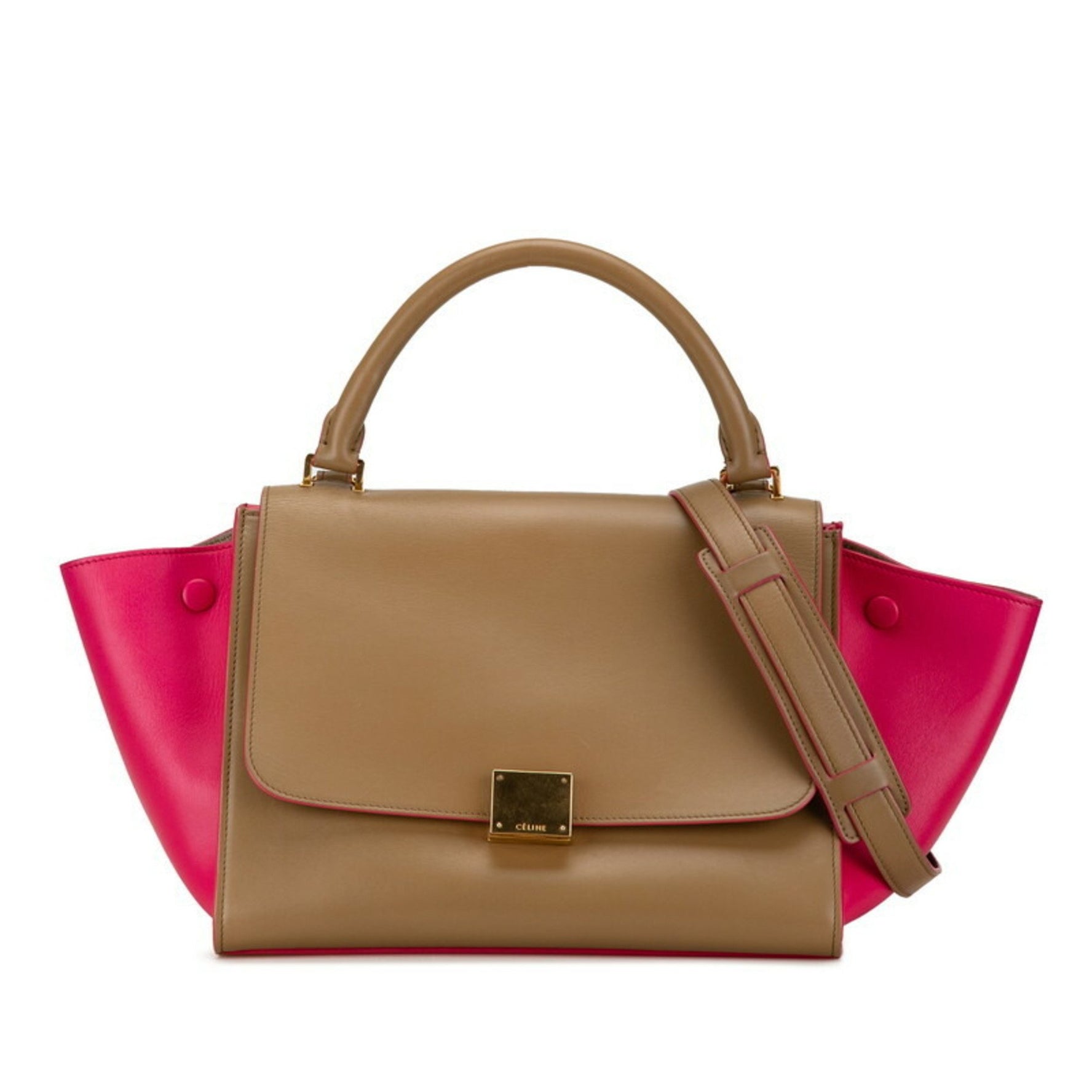 Celine Trapeze Small Handbag Shoulder Bag Beige Pink Leather