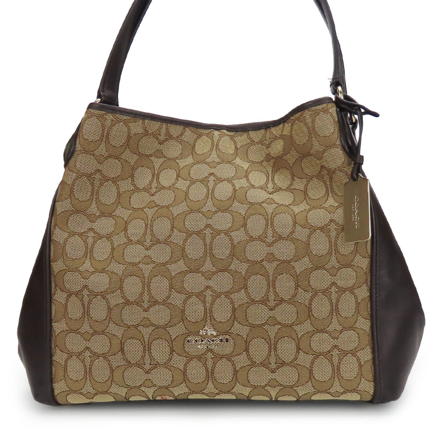 Coach Tote Bag Signature Canvas Leather Dark Brown