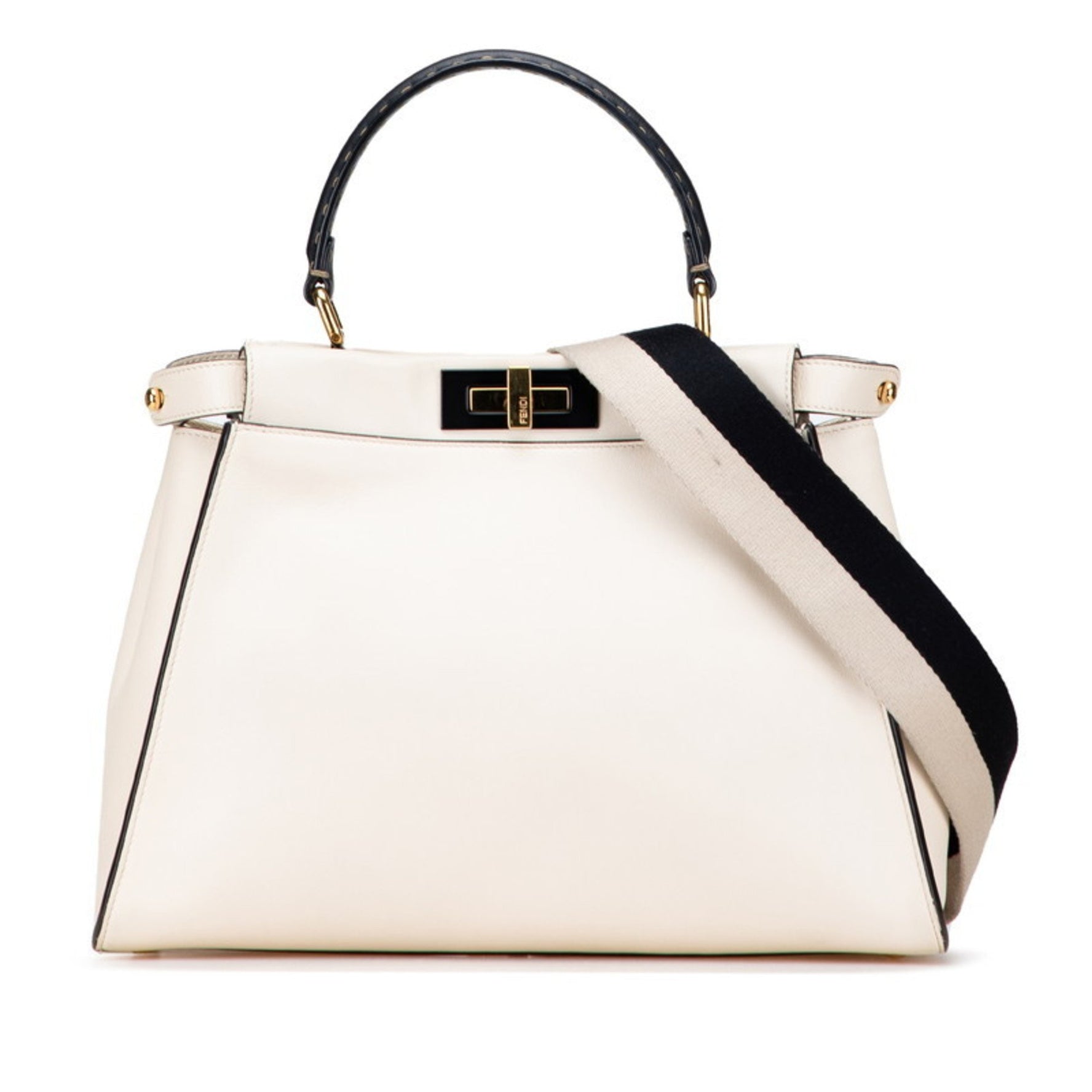 Fendi Peekaboo Handbag/Shoulder Bag Beige Black Leather