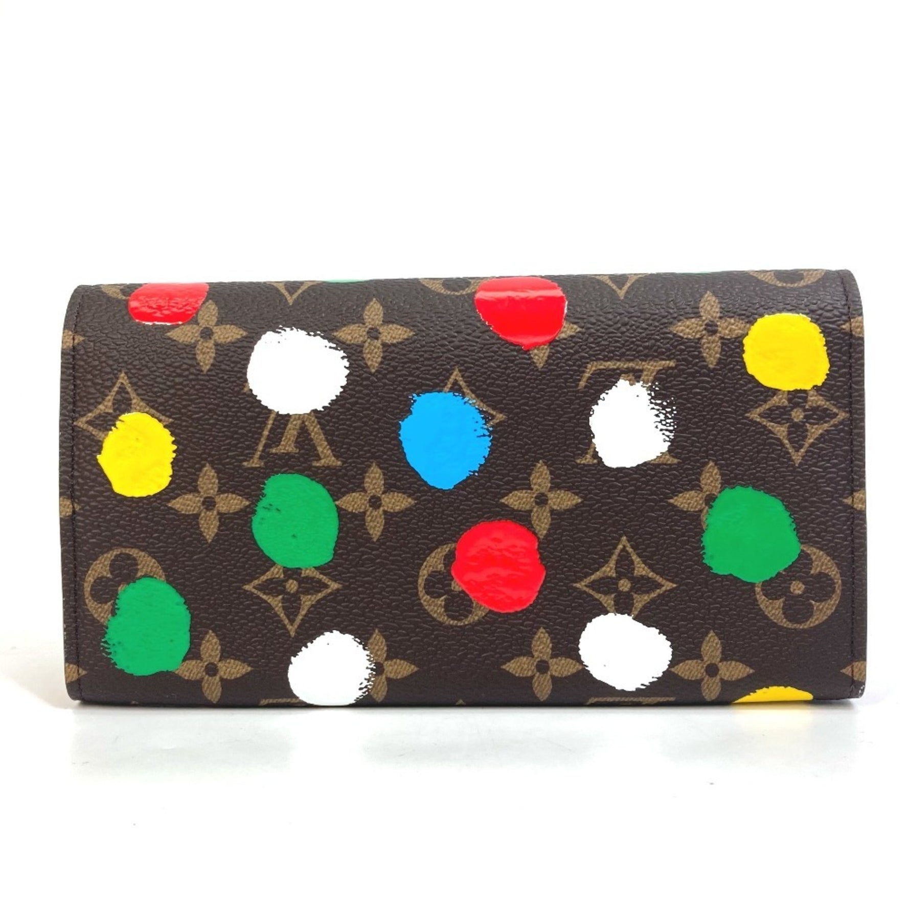 Louis Vuitton LV x YK Yayoi Kusama Monogram Portefeuille Sarah NM Bifold Long Wallet Canvas Brown Like New