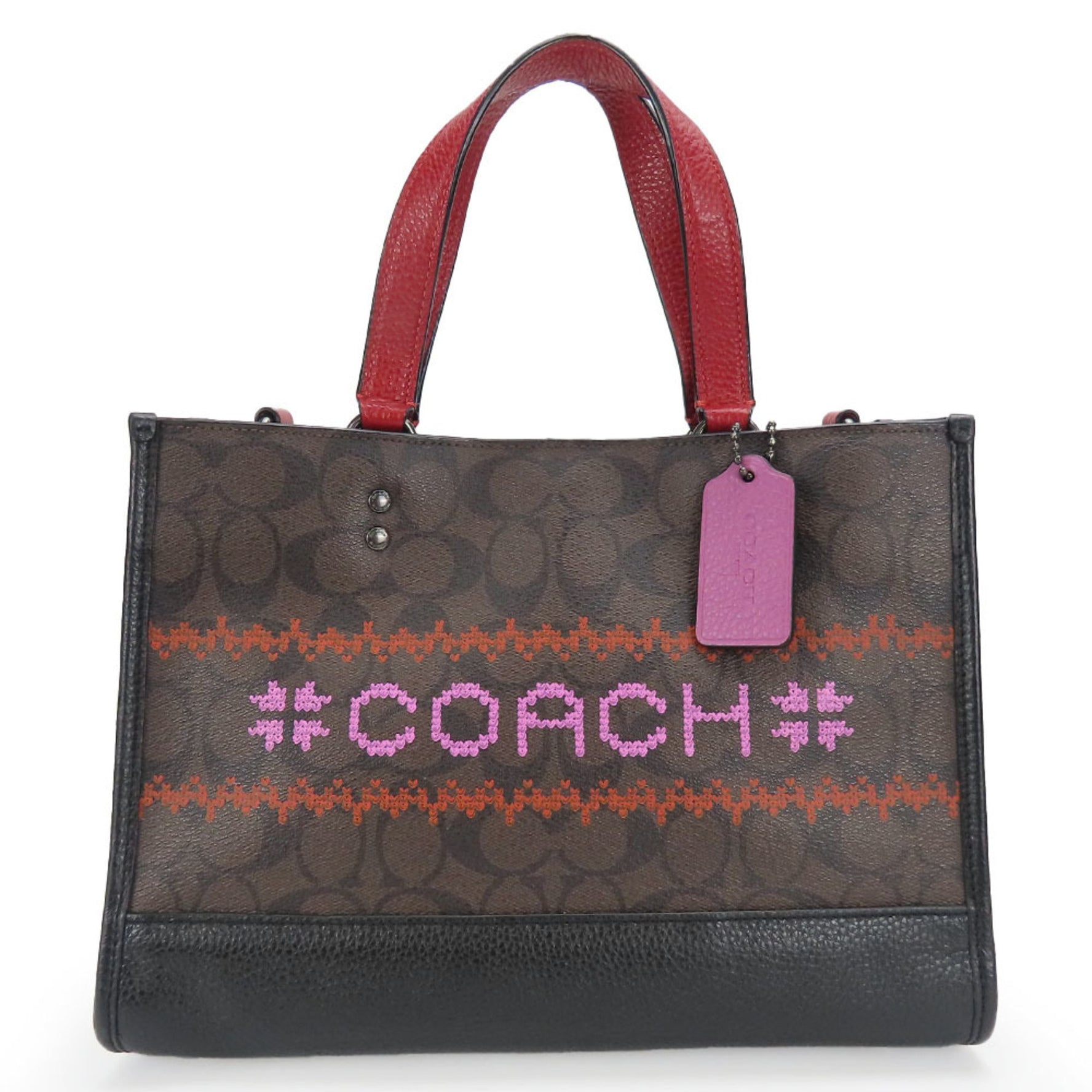 Coach Handbag Dempsey Carryall Leather Dark Brown Red Shoulder