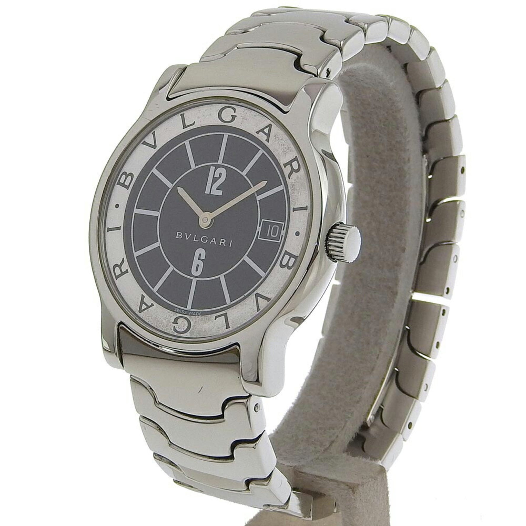 BVLGARI Solo Tempo Watch Stainless Steel Quartz Analog Display Black Dial