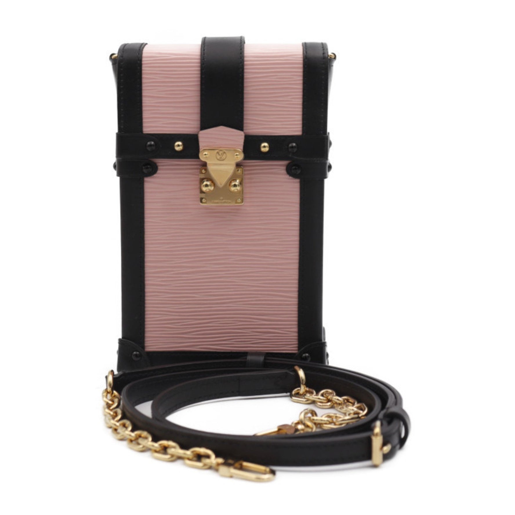 Louis Vuitton Pochette Trunk Vertical Epi Shoulder Bag Leather Calf Rose Ballerine Black Pink Chain