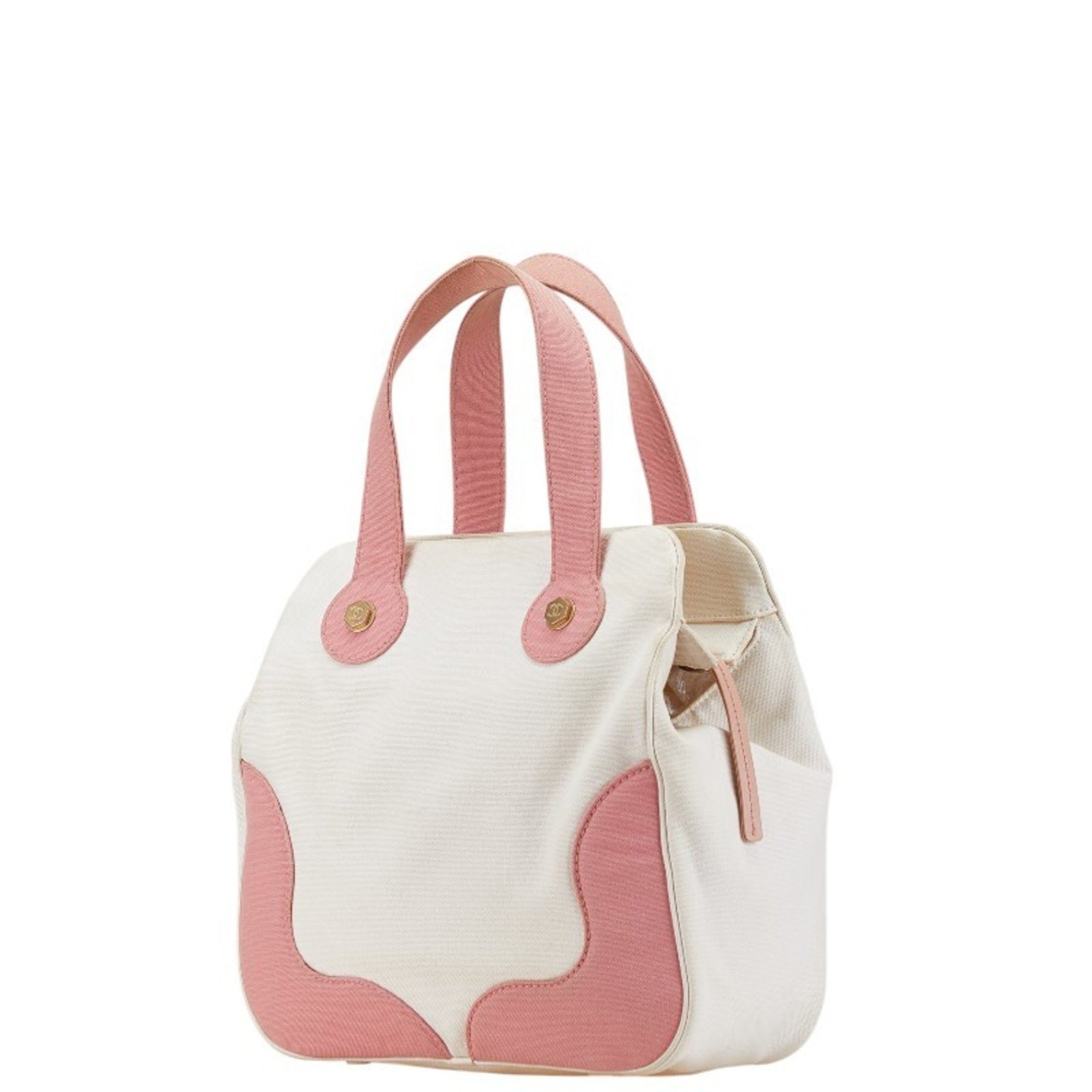 CHANEL Marshmallow Coco Mark Tote Bag Handbag White Pink Canvas