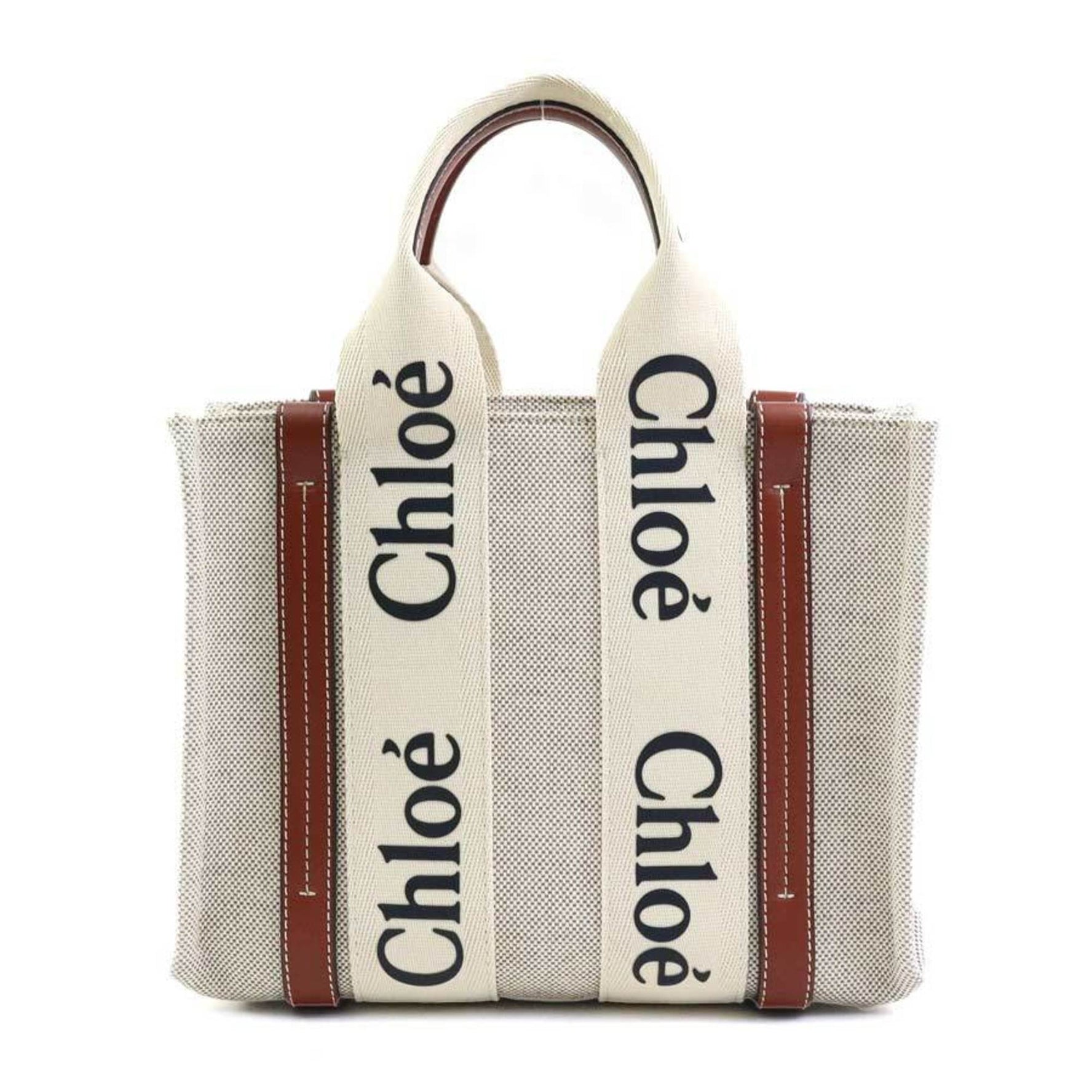 Chloé Chloe Woody Small Canvas Handbag Beige Brown