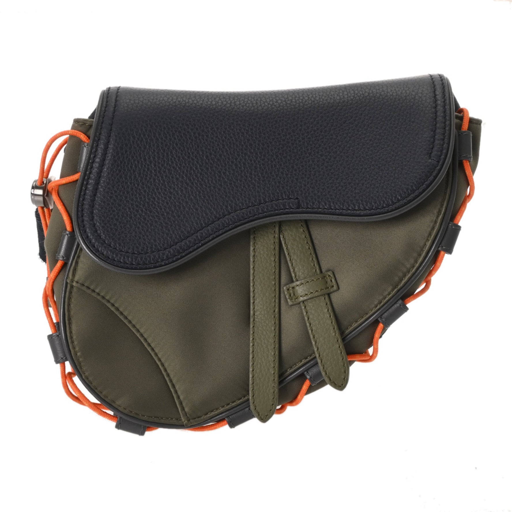 CHRISTIAN DIOR Saddle Bag, Sacai Collaboration, Khaki/Navy, Men's/Women's, Nylon/Leather Body A-Rank, Pre-Owned, Ginzo