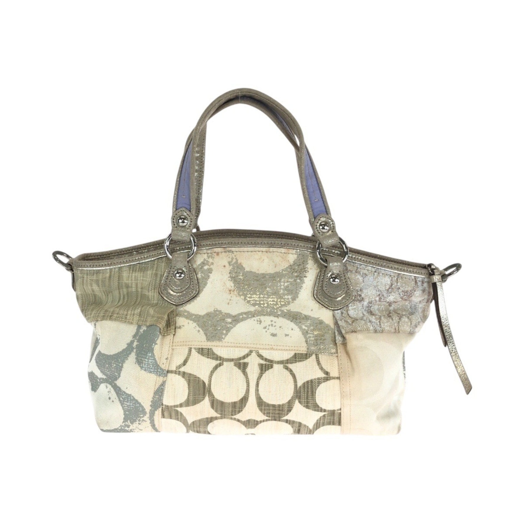 COACH Signature Patchwork Silver Hardware Canvas Tote Bag Handbag
