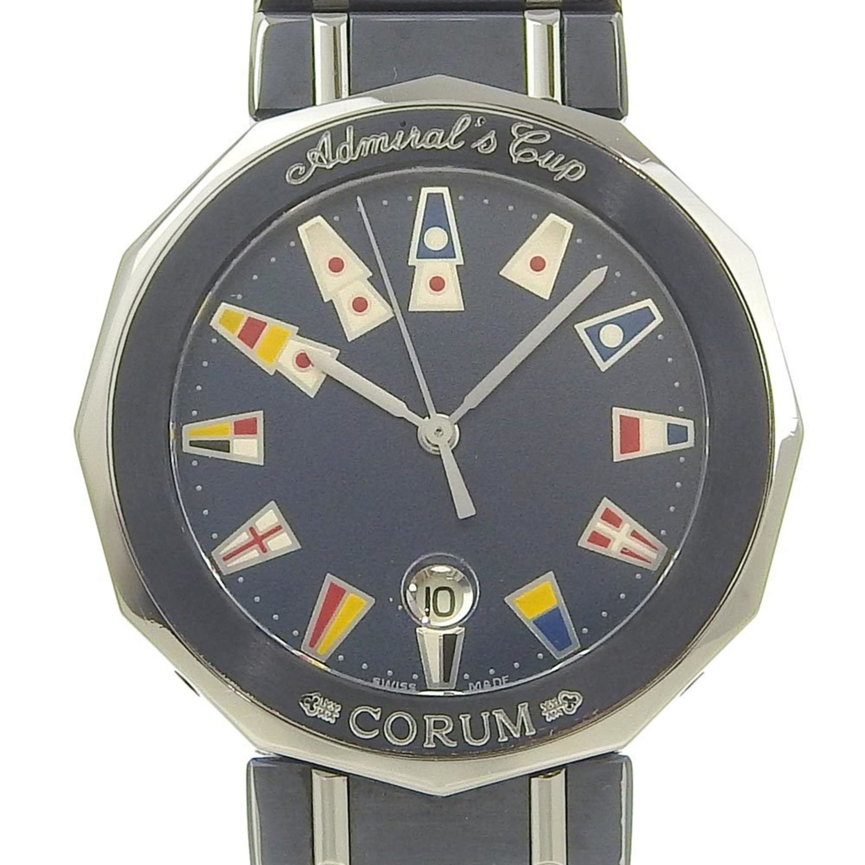 CORUM Admirals Cup Watch 99.710.30 Gun Blue Quartz Analog Display Navy Dial Ladies