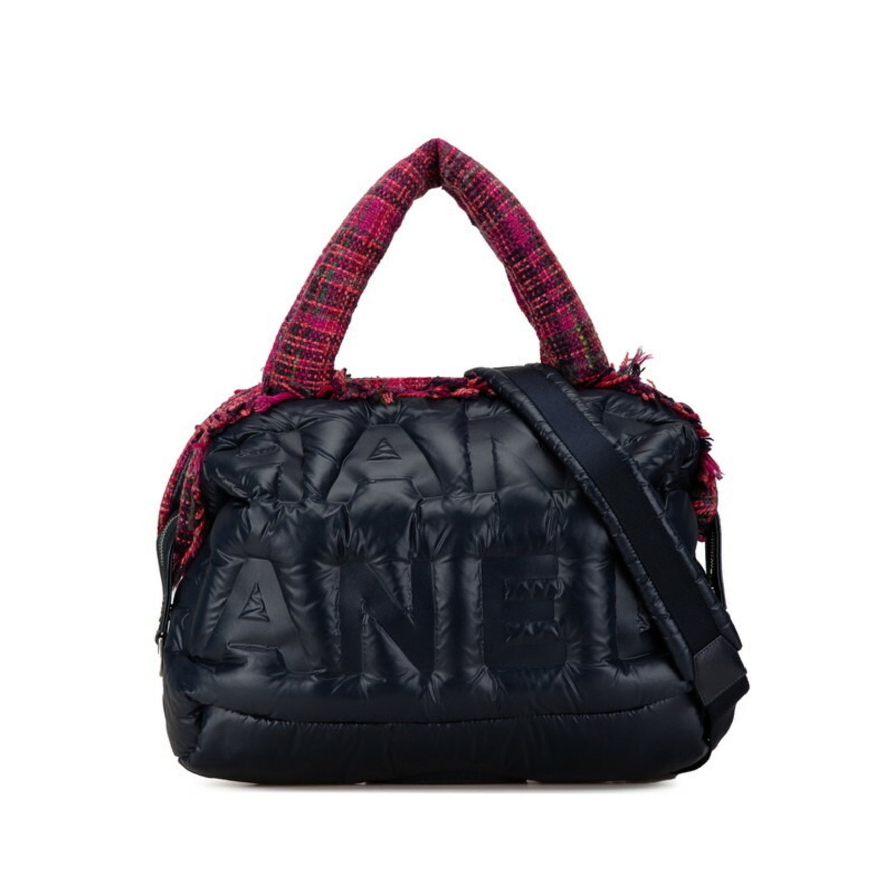 Chanel Doudone Coconneige Embossed Handbag Shoulder Bag Navy Pink Nylon Wool