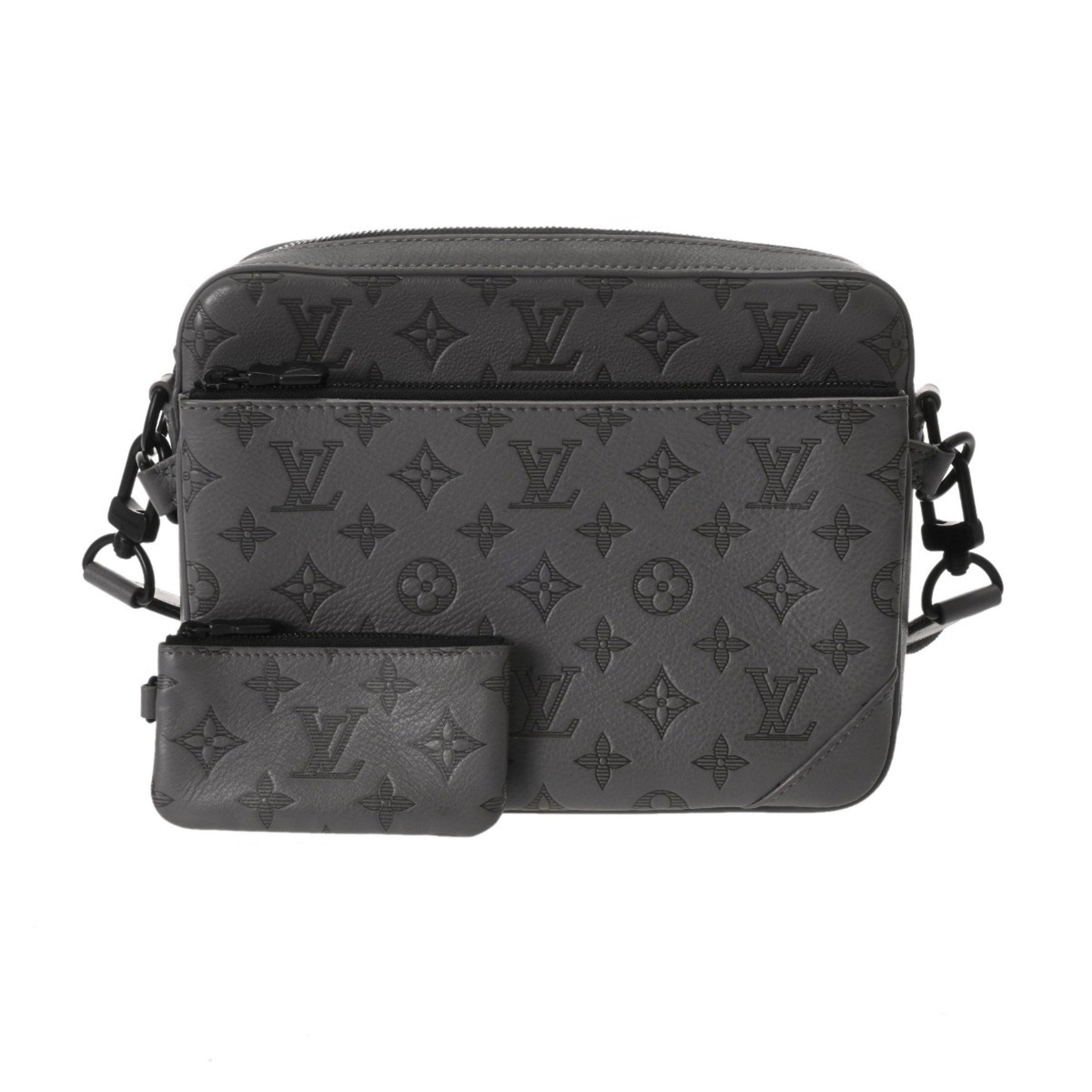 LOUIS VUITTON Monogram Shadow Trio Messenger Bag in Anthracite Gray, Leather Shoulder
