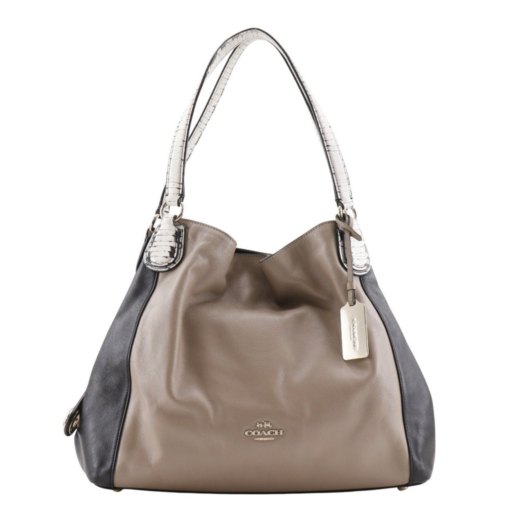 Coach Tote Bag Leather Beige/Black