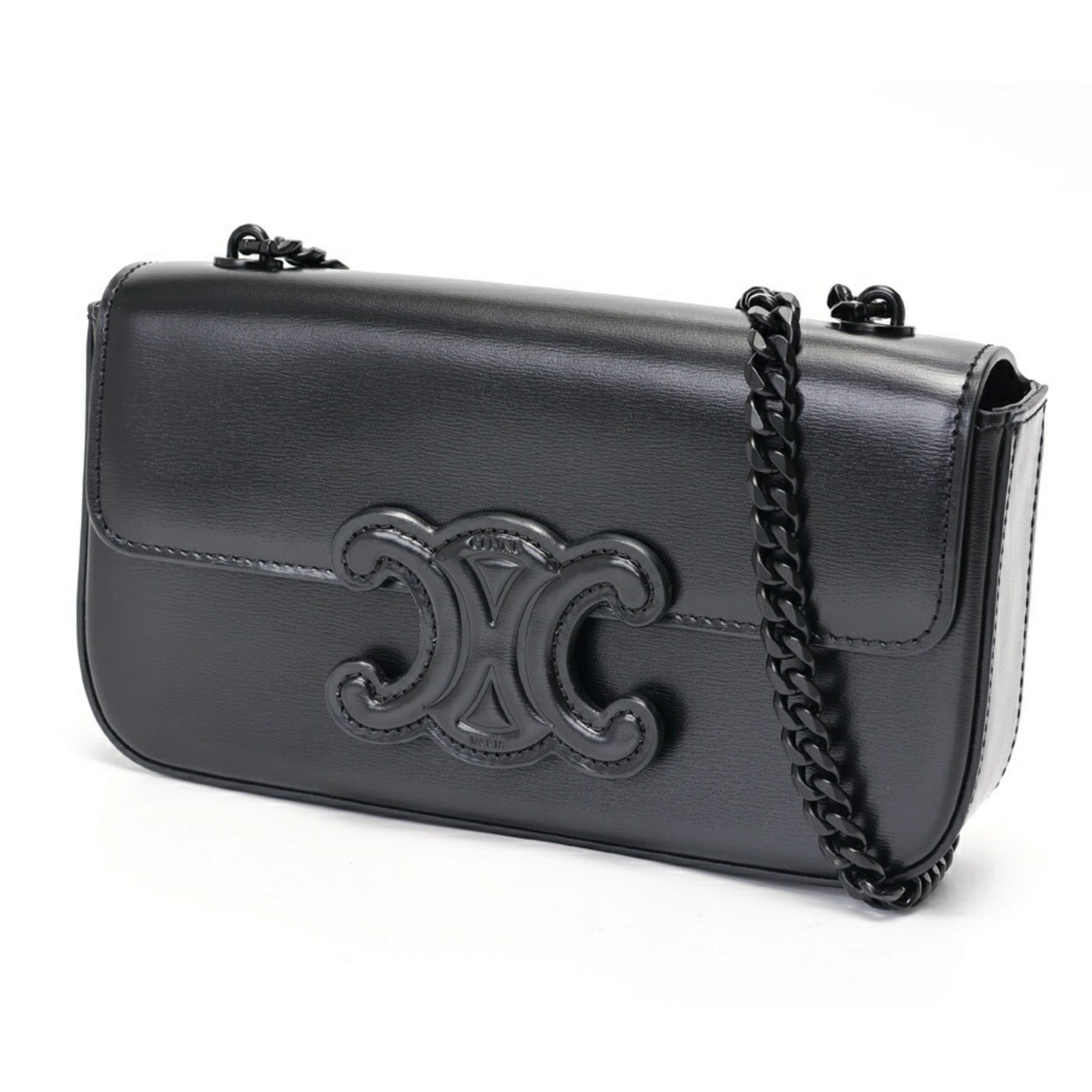 CELINE Cuir Triomphe Chain Shoulder Bag Shiny Calfskin