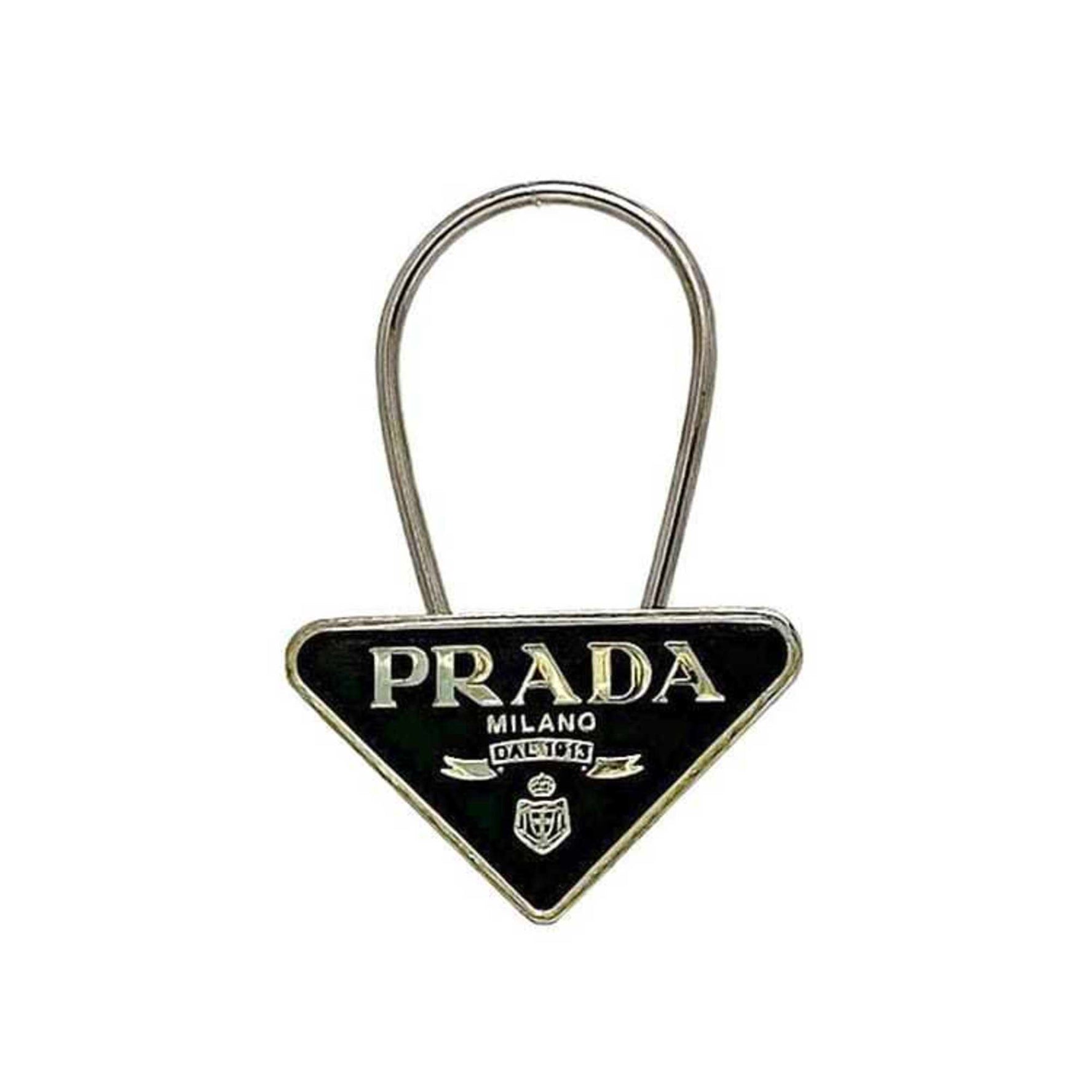 Prada Key Ring Silver Gold Metal Holder Triangle Plate Women Men Bag Charm