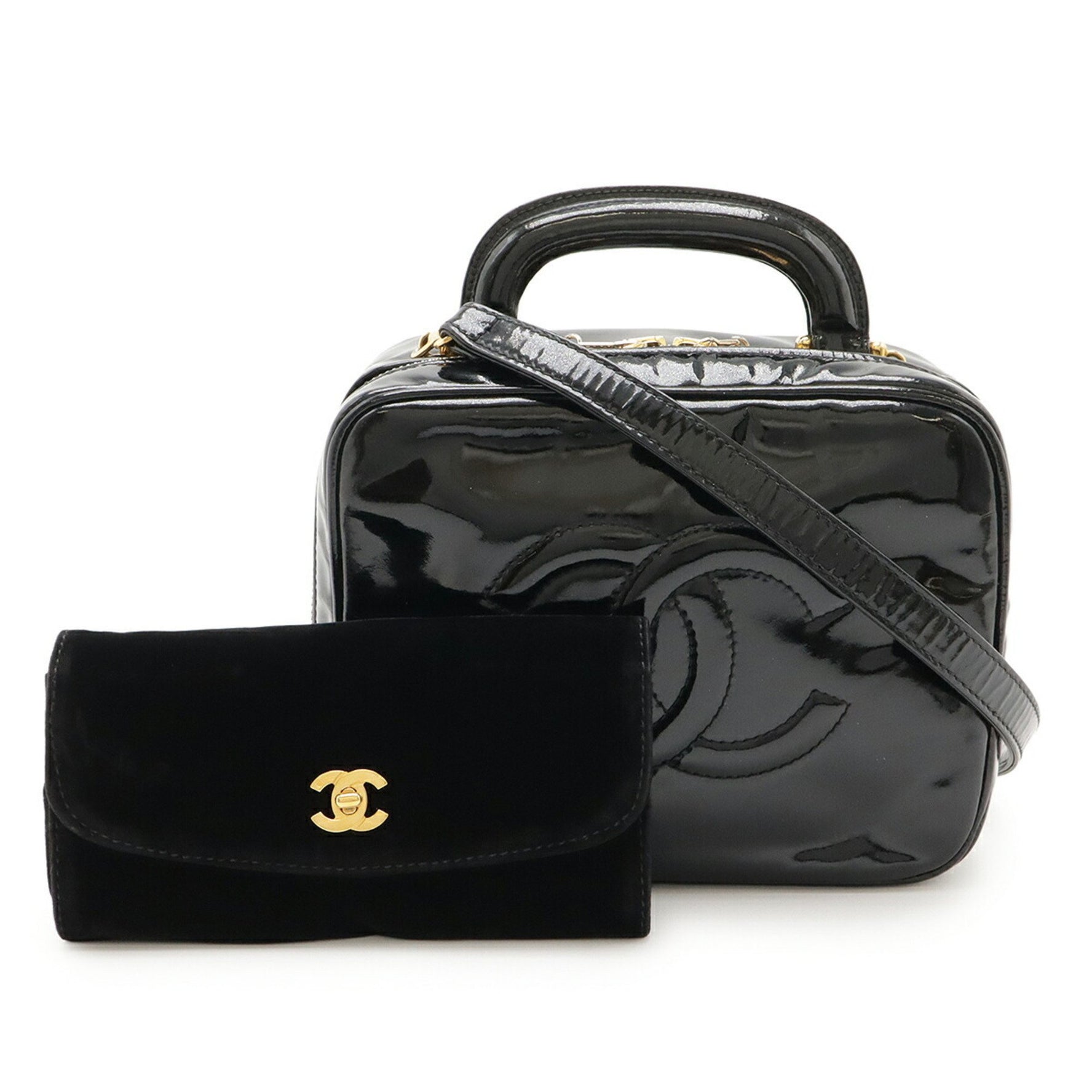 CHANEL Coco Mark Vanity Bag, Handbag, Pouch, Shoulder Enamel, Patent Leather