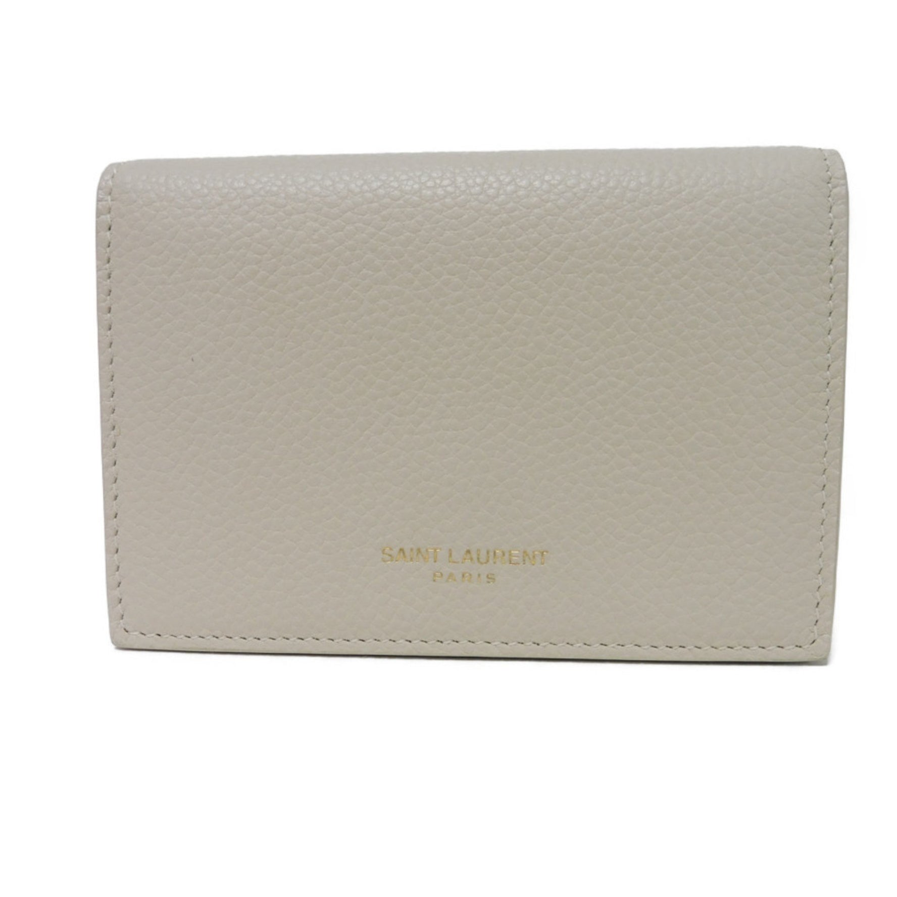 Saint Laurent Yves Paris Card Case, Holder, Grain Powder Textured Leather, Bi-fold, Ivory, Men's